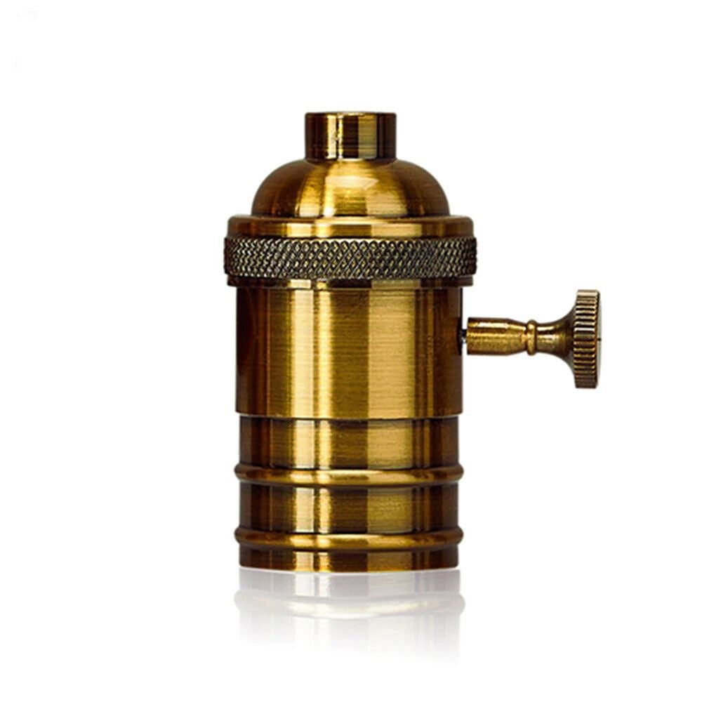 E27 Screw Vintage Switch Bulb Holder in Green Brass finish, showcasing its industrial antique design and compatibility with E27 bulbs.