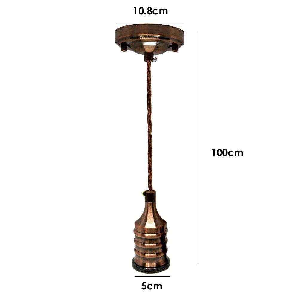 E27 Vintage Industrial Pendant Lamp Holder with twisted fabric cord and copper ceiling rose, featuring a vintage-style filament bulb.