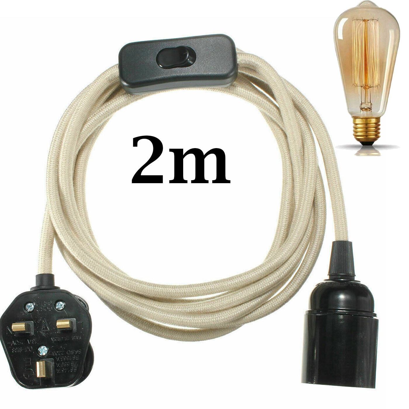 Fabric Flex Cable Plug In Pendant Lamp Light Set ES E27 with vintage bulb, showcasing various color options and a stylish design.