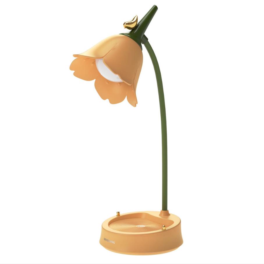 Flower LED Desk Lamp with adjustable brightness and wireless charging feature, designed for student bedrooms and reading.