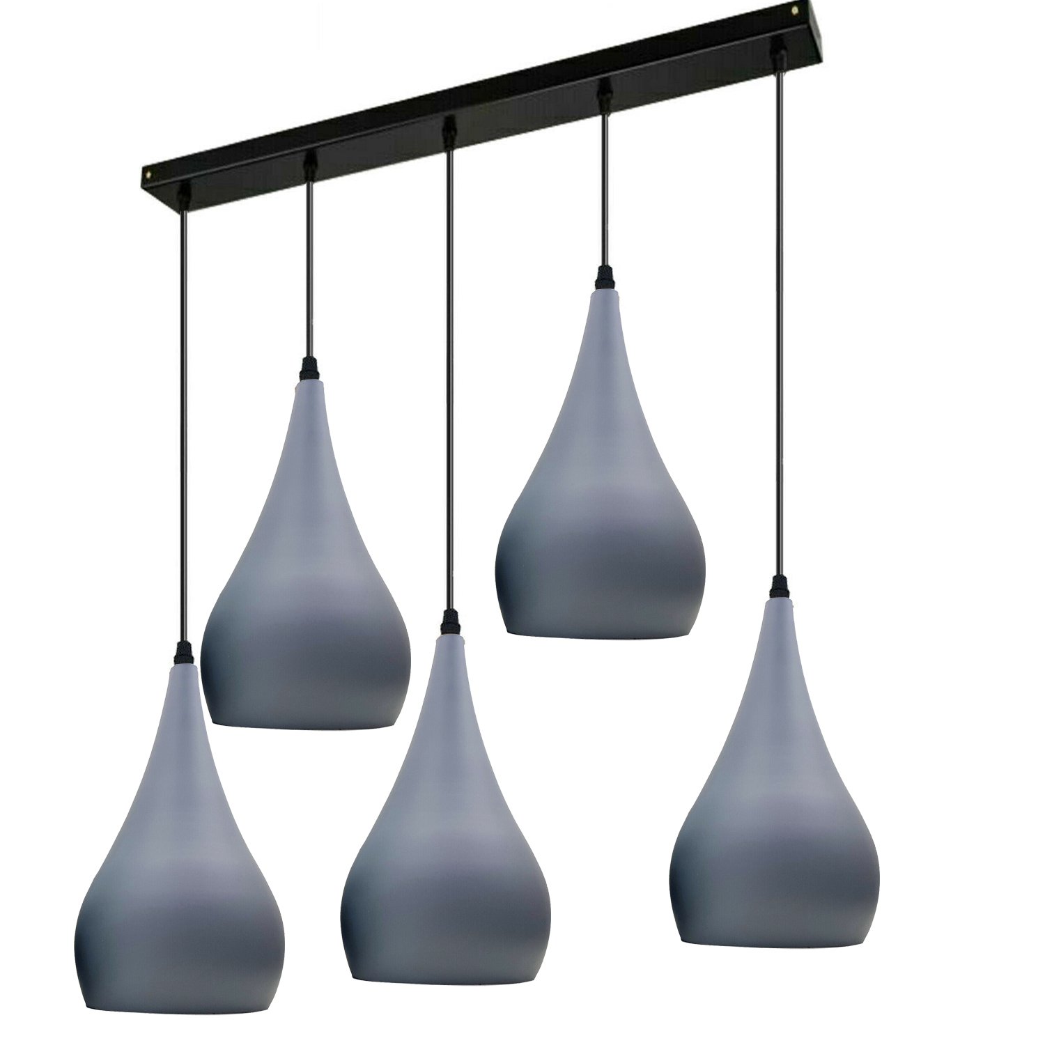 Grey 5 Outlet Ceiling Light Fixture with black hanging pendant design, showcasing adjustable angles and sleek modern finish.