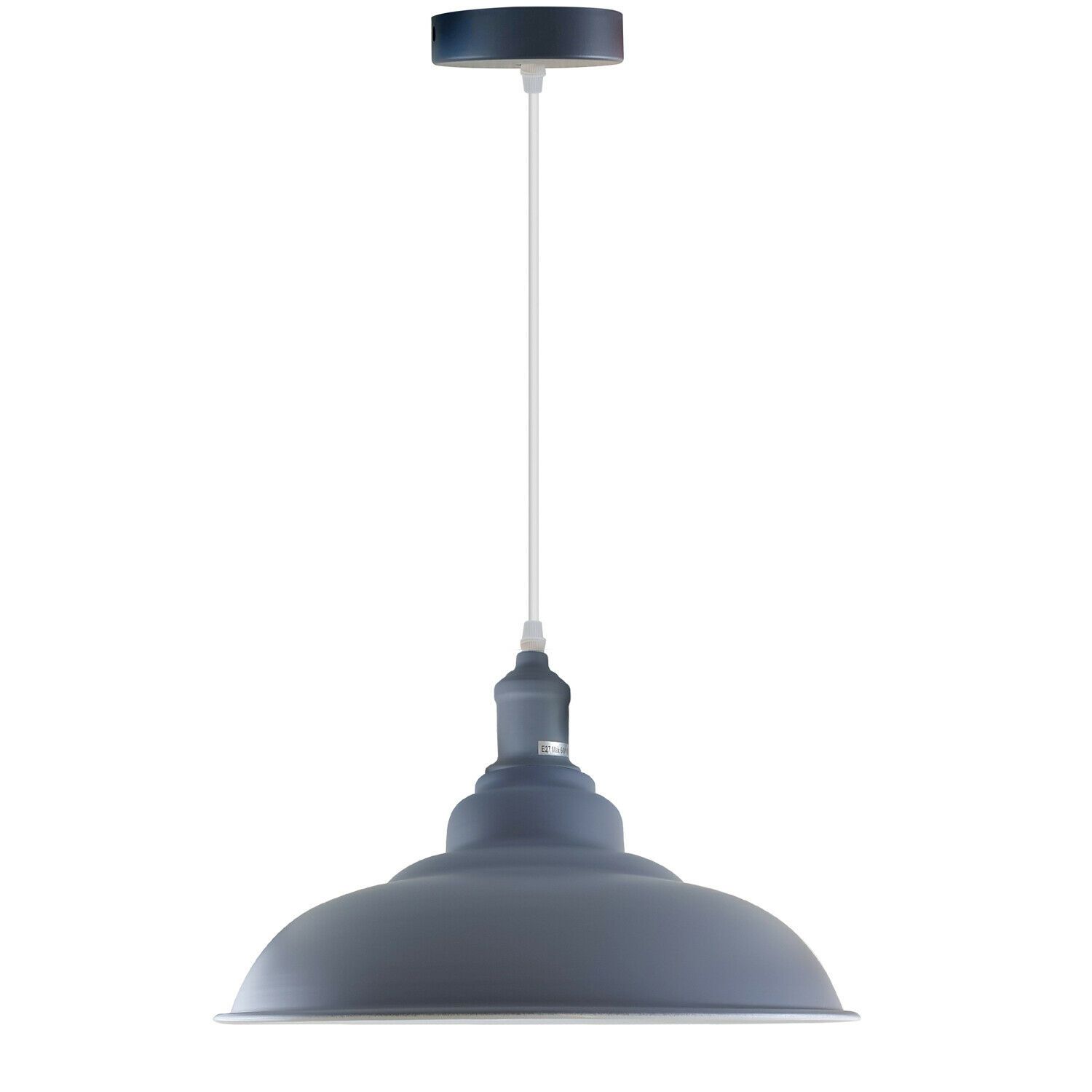 Grey modern industrial retro lamp shade pendant light with sleek dome design and white interior for enhanced illumination.