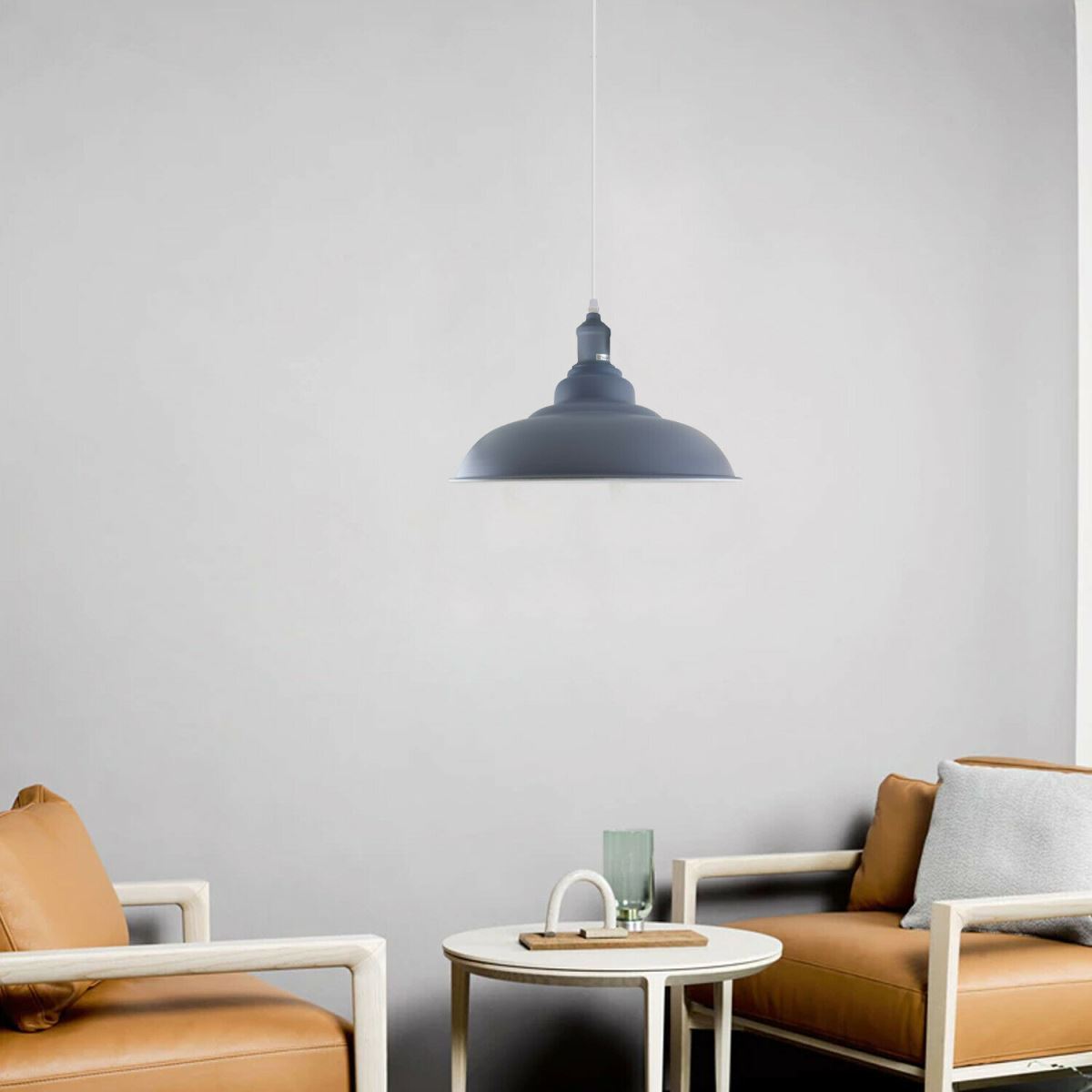 Grey modern industrial retro lamp shade pendant light with sleek dome design and white interior for enhanced illumination.