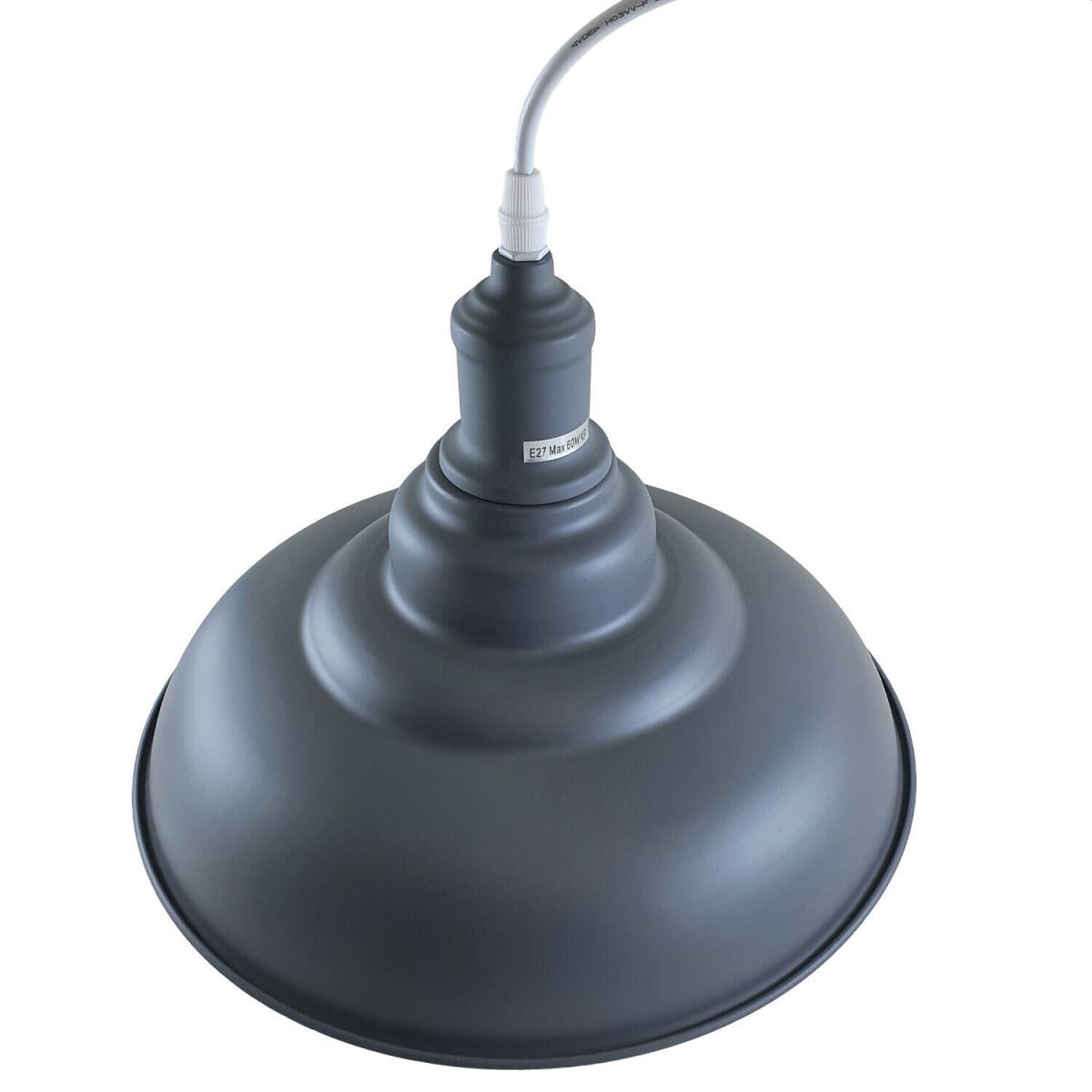 Grey modern industrial retro lamp shade pendant light with sleek dome design and white interior for enhanced illumination.