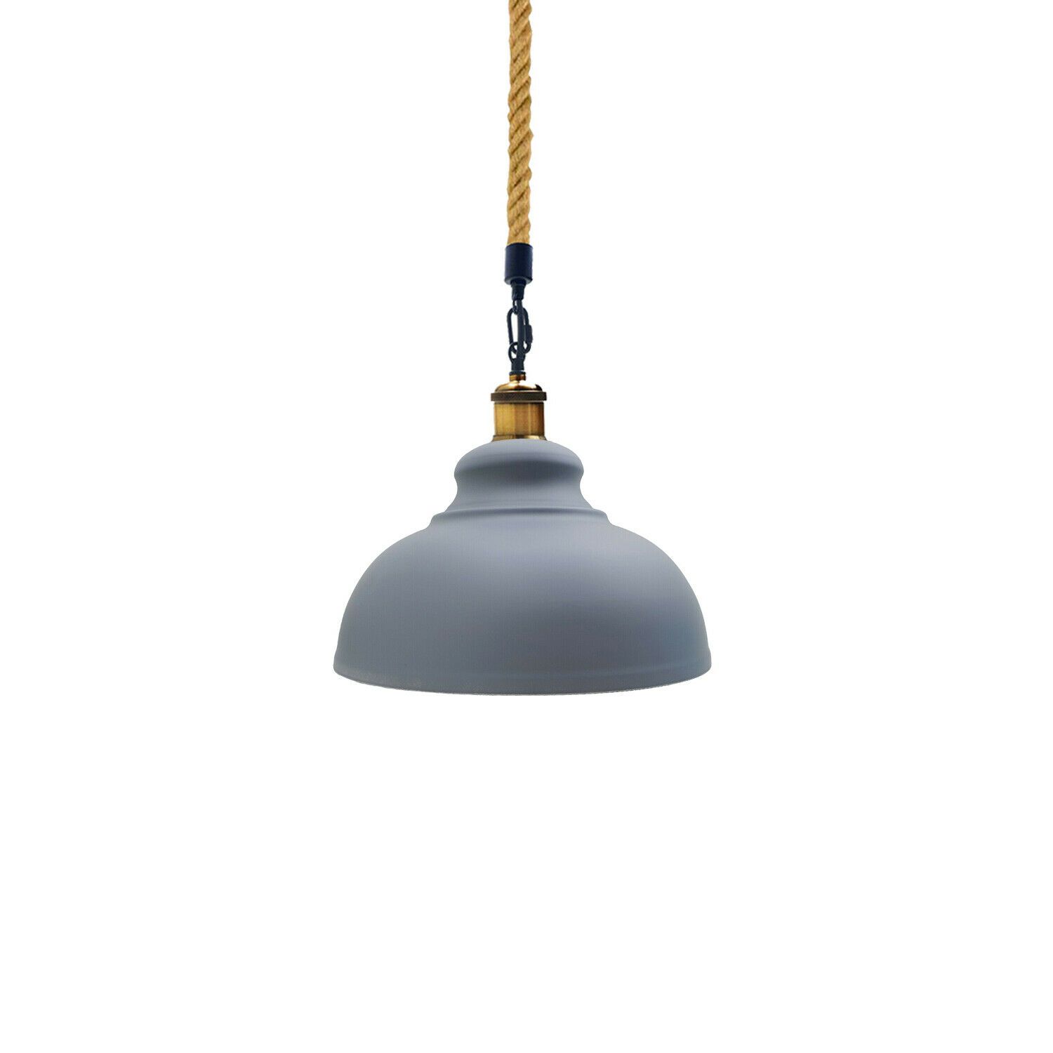 Grey Industrial Pendant Shade featuring a vintage design with a metal lampshade and hemp rope, ideal for modern and retro interiors.