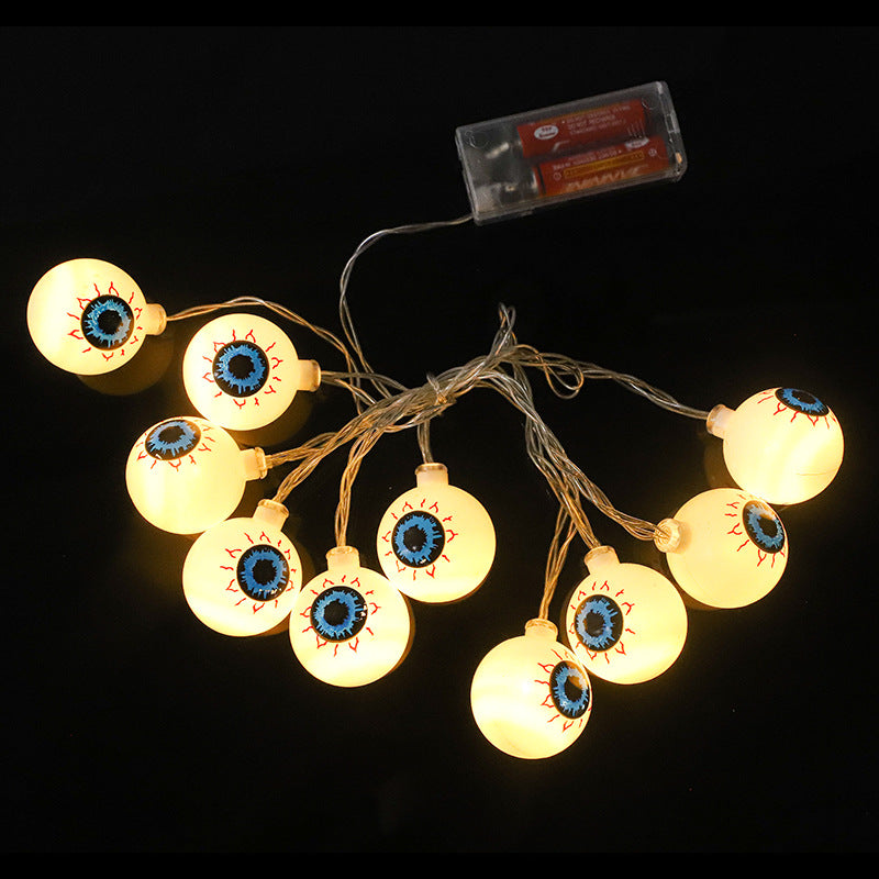 A string of 10 LED eyeball lights, perfect for Halloween decorations, featuring spooky eyeball designs in various colors.
