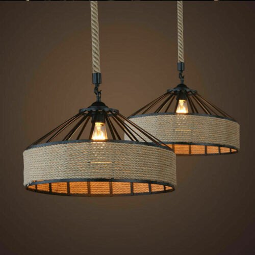 Hanging Lamp Hemp Rope Light with a stylish design, featuring a hemp rope shade and black metal accents, ideal for home decor.