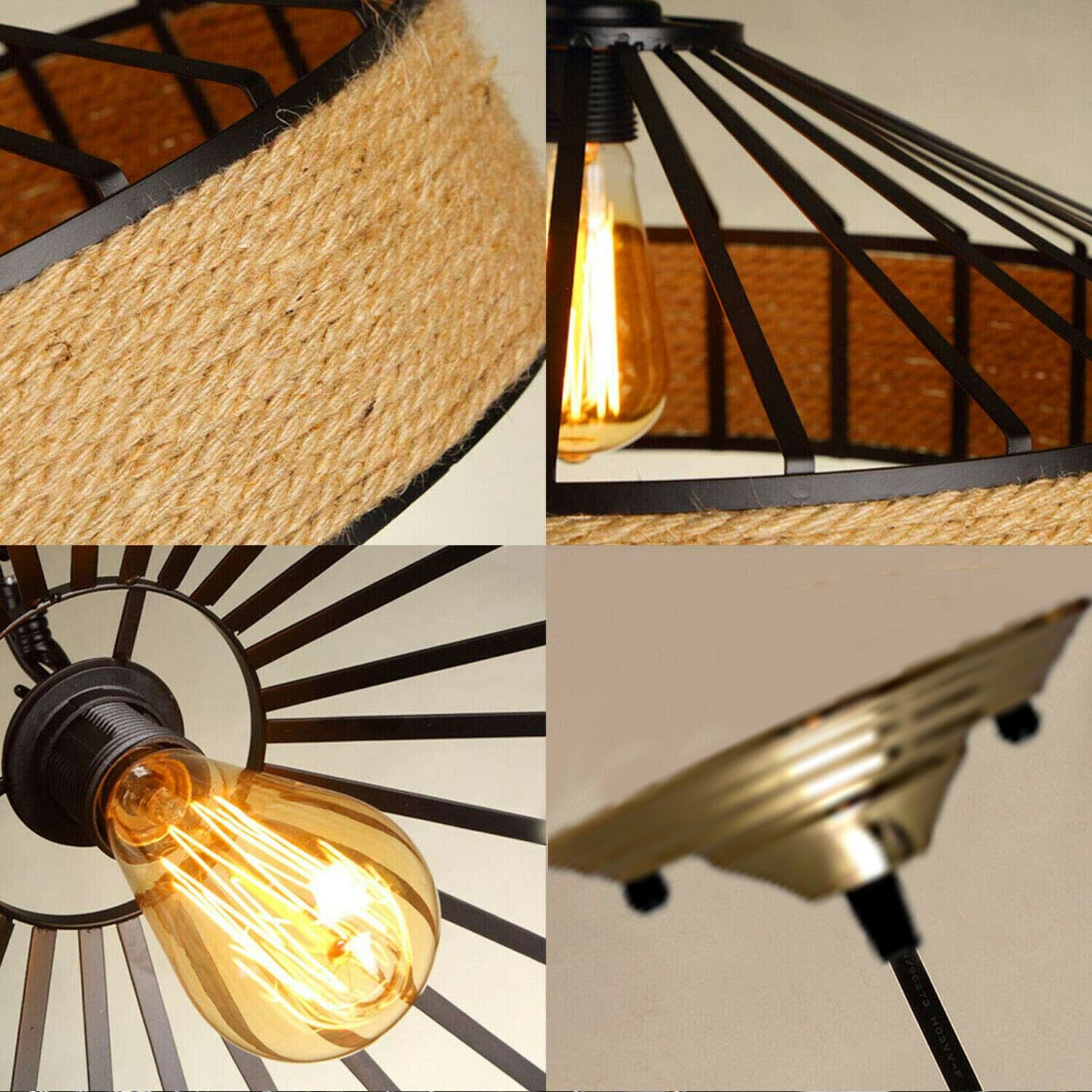 Hanging Lamp Hemp Rope Light with a stylish design, featuring a hemp rope shade and black metal accents, ideal for home decor.