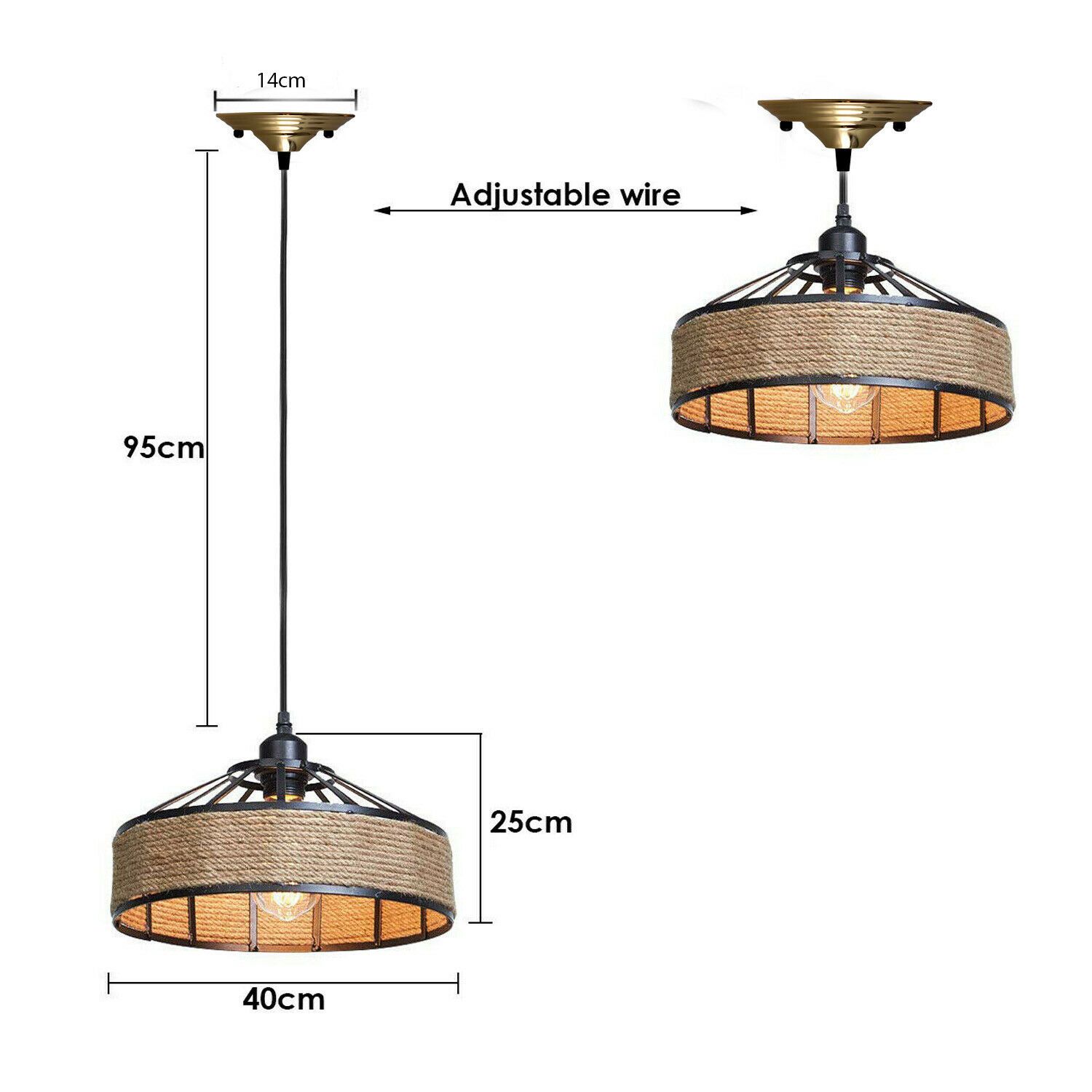 Hanging Lamp Hemp Rope Light with a stylish design, featuring a hemp rope shade and black metal accents, ideal for home decor.