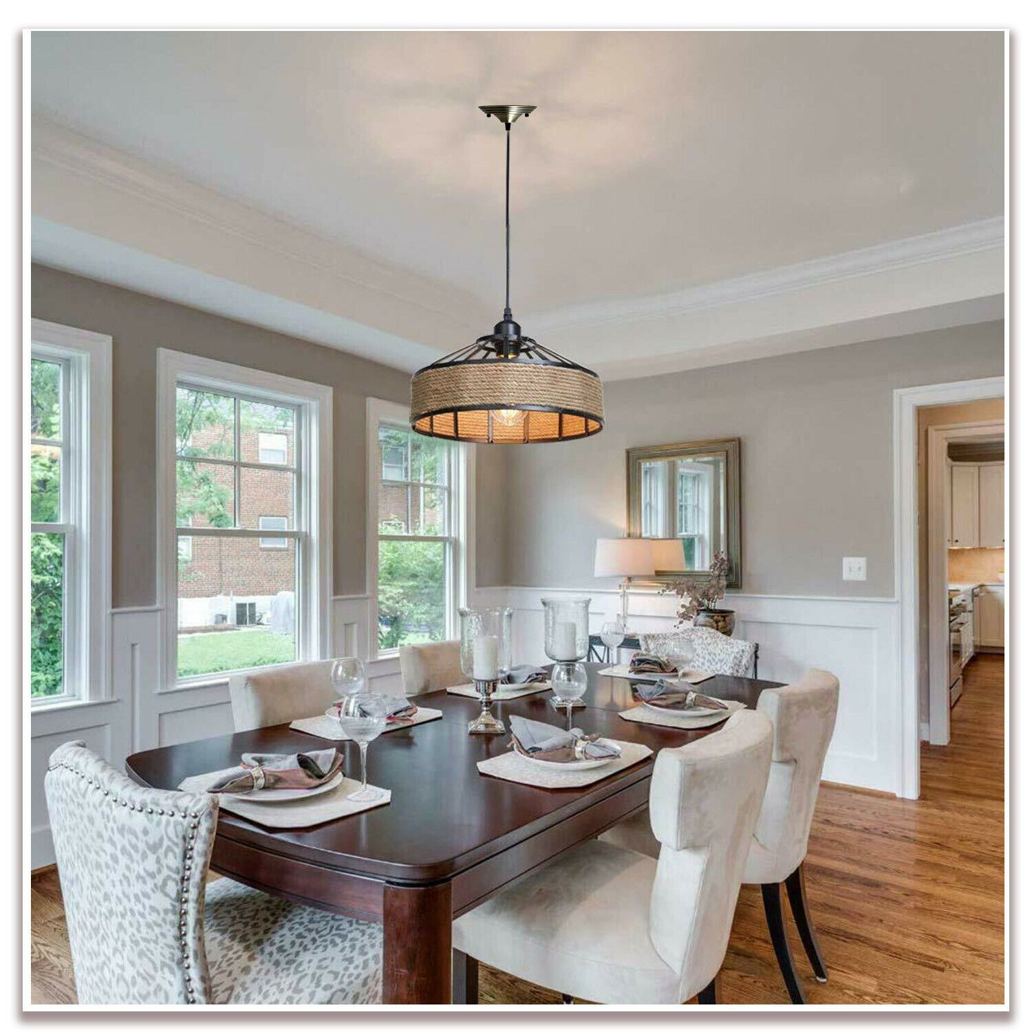 Hanging Lamp Hemp Rope Light with a stylish design, featuring a hemp rope shade and black metal accents, ideal for home decor.