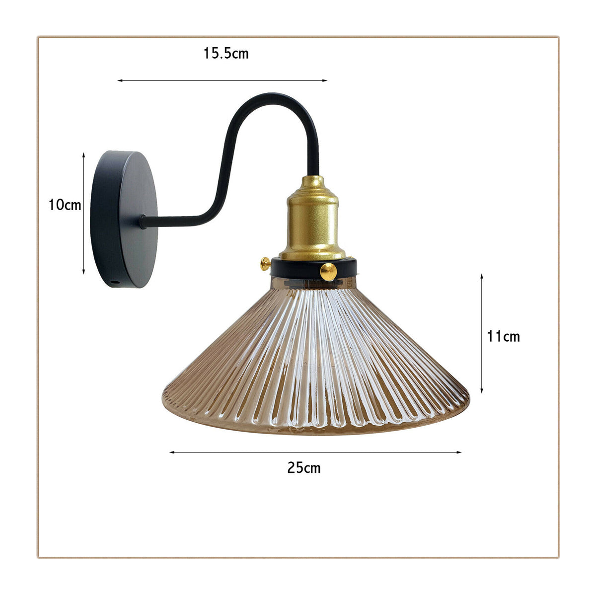 Industrial Amber Glass Shade Wall Light showcasing a stylish metal frame and warm amber glass shade, ideal for home decor.