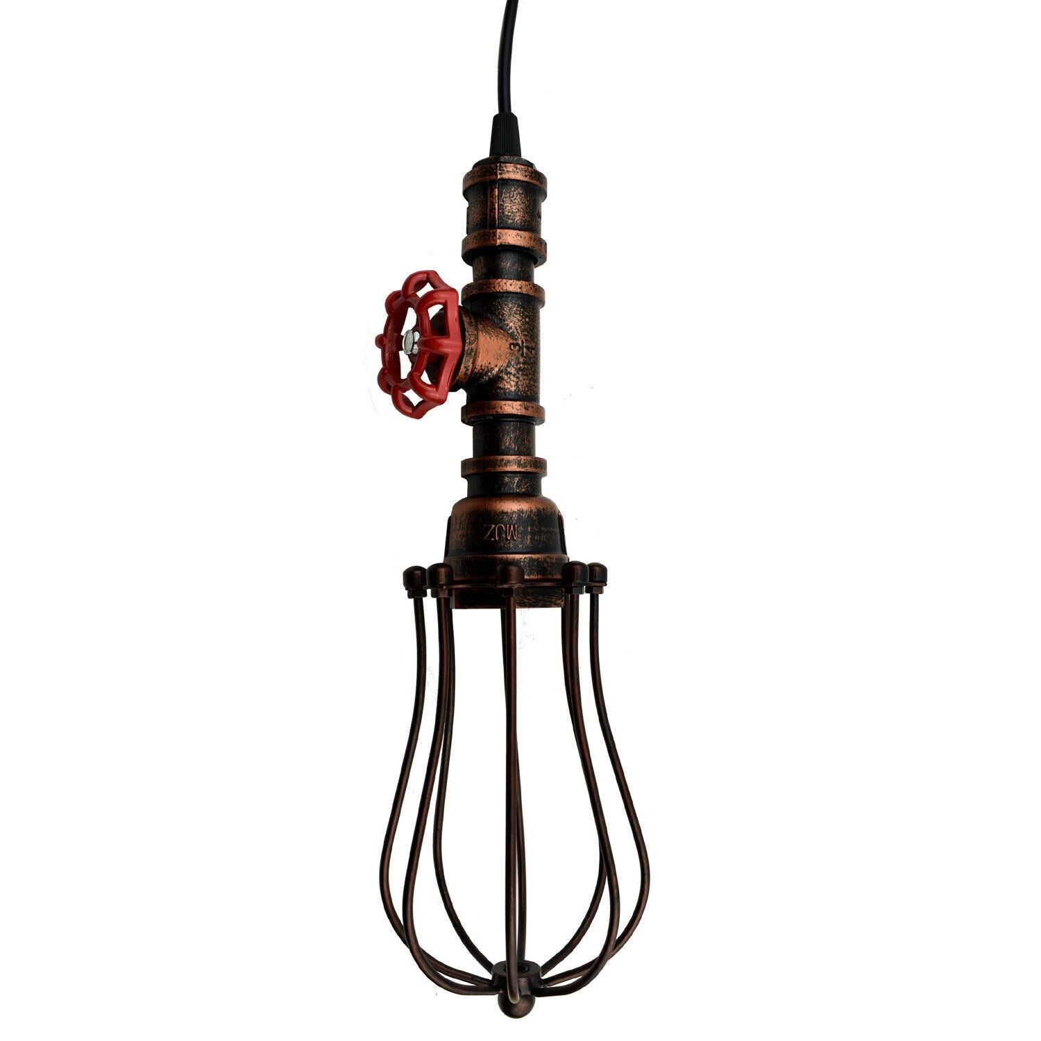Industrial Balloon Cage Water Pipe Ceiling Light in rustic red iron metal, featuring a vintage industrial design suitable for various settings.
