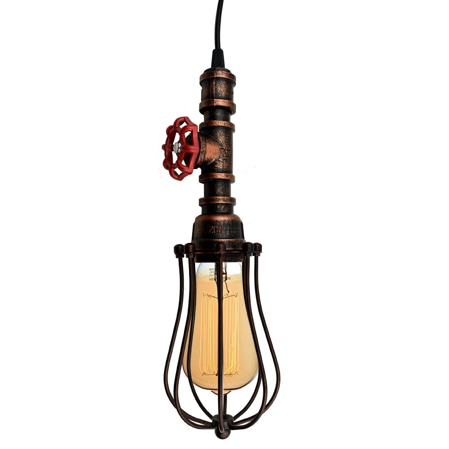 Industrial Balloon Cage Water Pipe Ceiling Light in rustic red iron metal, featuring a vintage industrial design suitable for various settings.