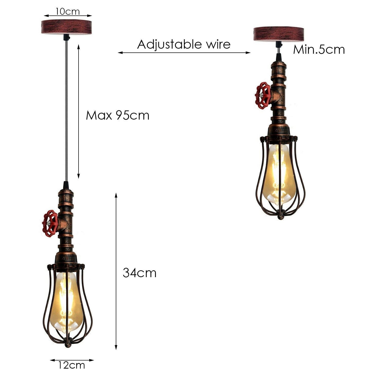 Industrial Balloon Cage Water Pipe Ceiling Light in rustic red iron metal, featuring a vintage industrial design suitable for various settings.