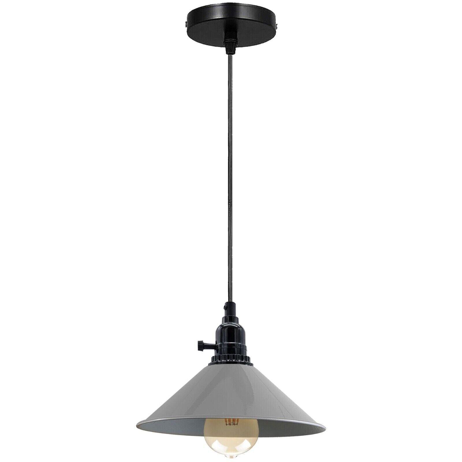 Industrial Black holder Dimmer Switch Hanging Pendant Light with metal shade and adjustable chain, perfect for modern home decor.