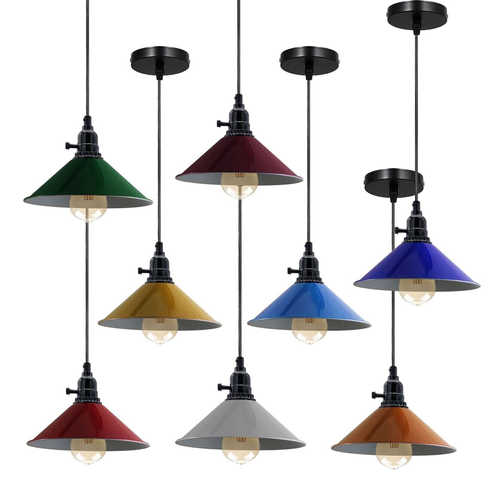 Industrial Black holder Dimmer Switch Hanging Pendant Light with metal shade and adjustable chain, perfect for modern home decor.