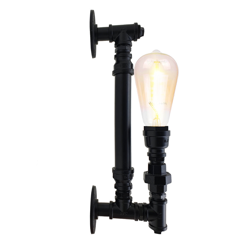 Industrial Black Wall Sconce pipe light featuring a vintage design with a black steel finish, ideal for retro decor.