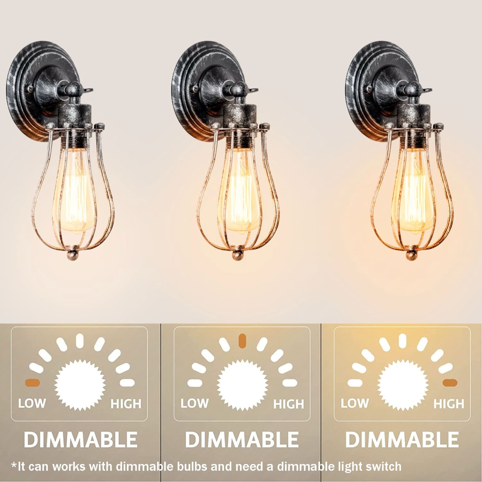 Industrial brushed silver balloon cage wall sconce lamp with a modern design, showcasing its elegant brushed finish and open cage structure.