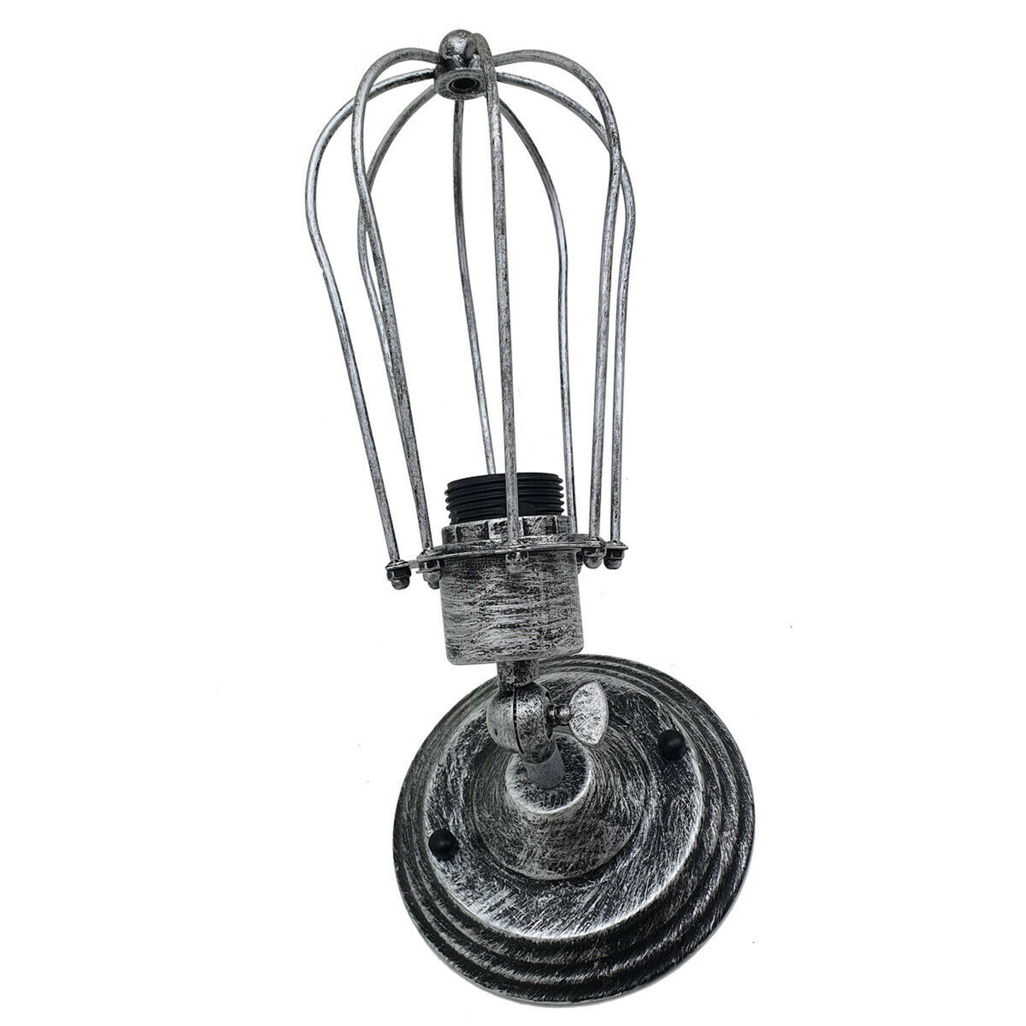 Industrial brushed silver balloon cage wall sconce lamp with a modern design, showcasing its elegant brushed finish and open cage structure.