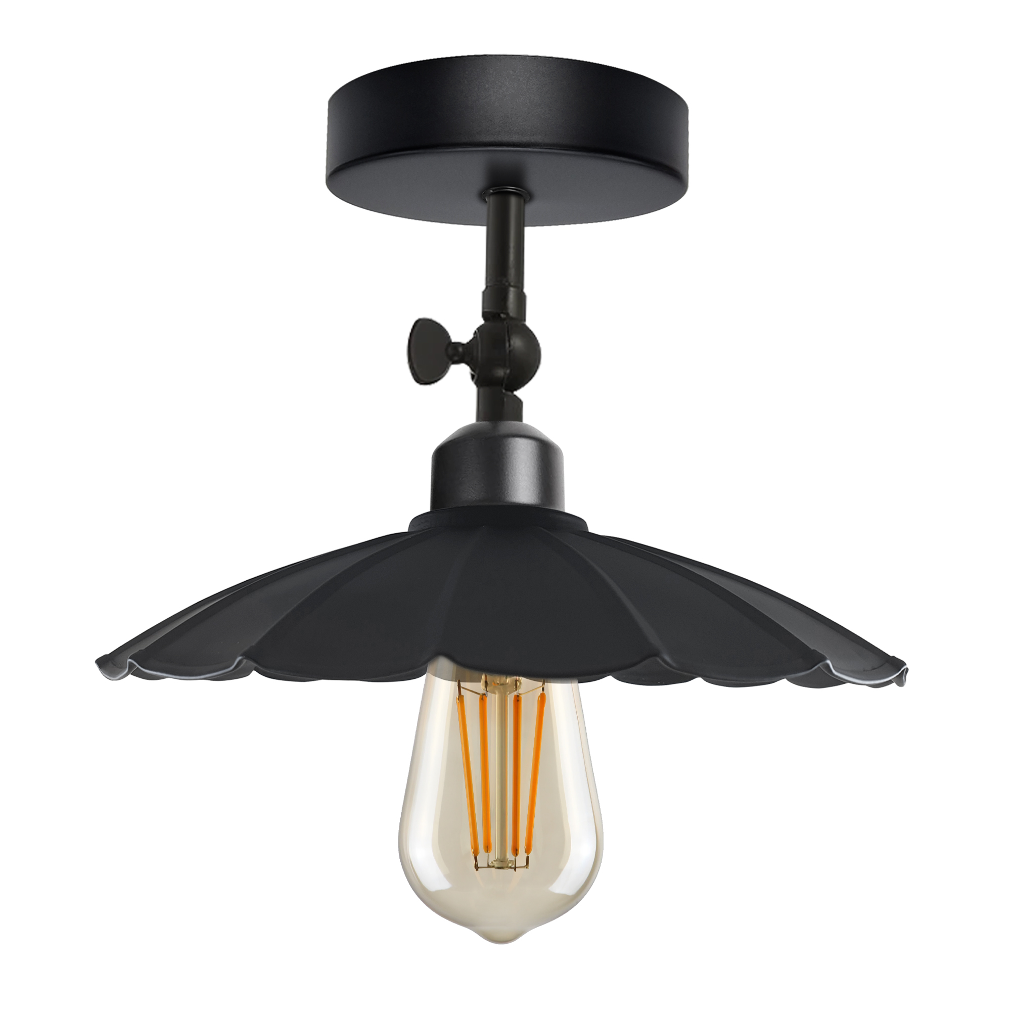 Industrial ceiling flush mount light fixture with a vintage design, made of durable metal, showcasing adjustable lighting direction.