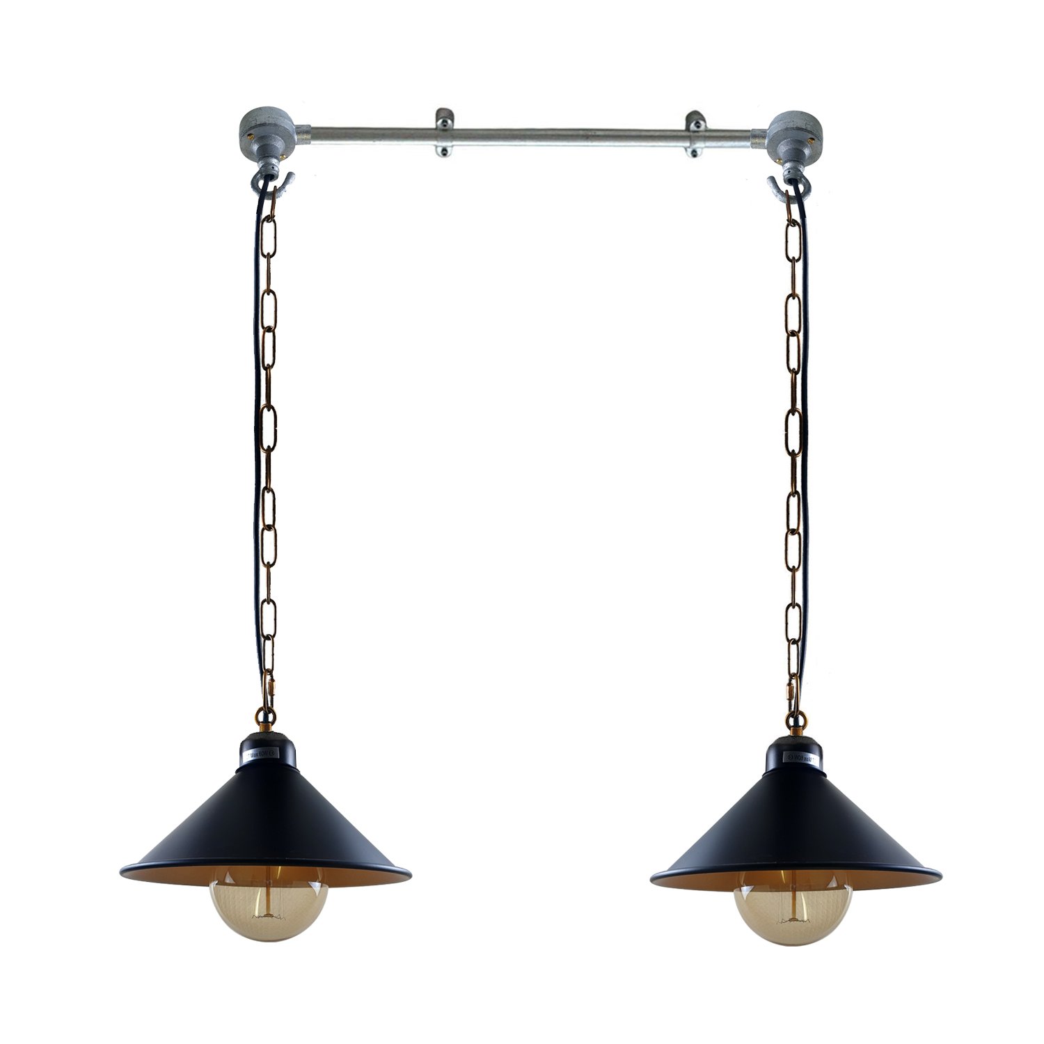 Industrial ceiling lights featuring a retro metal pipe design, ideal for loft-style interiors, with a sleek black finish and brushed silver accents.