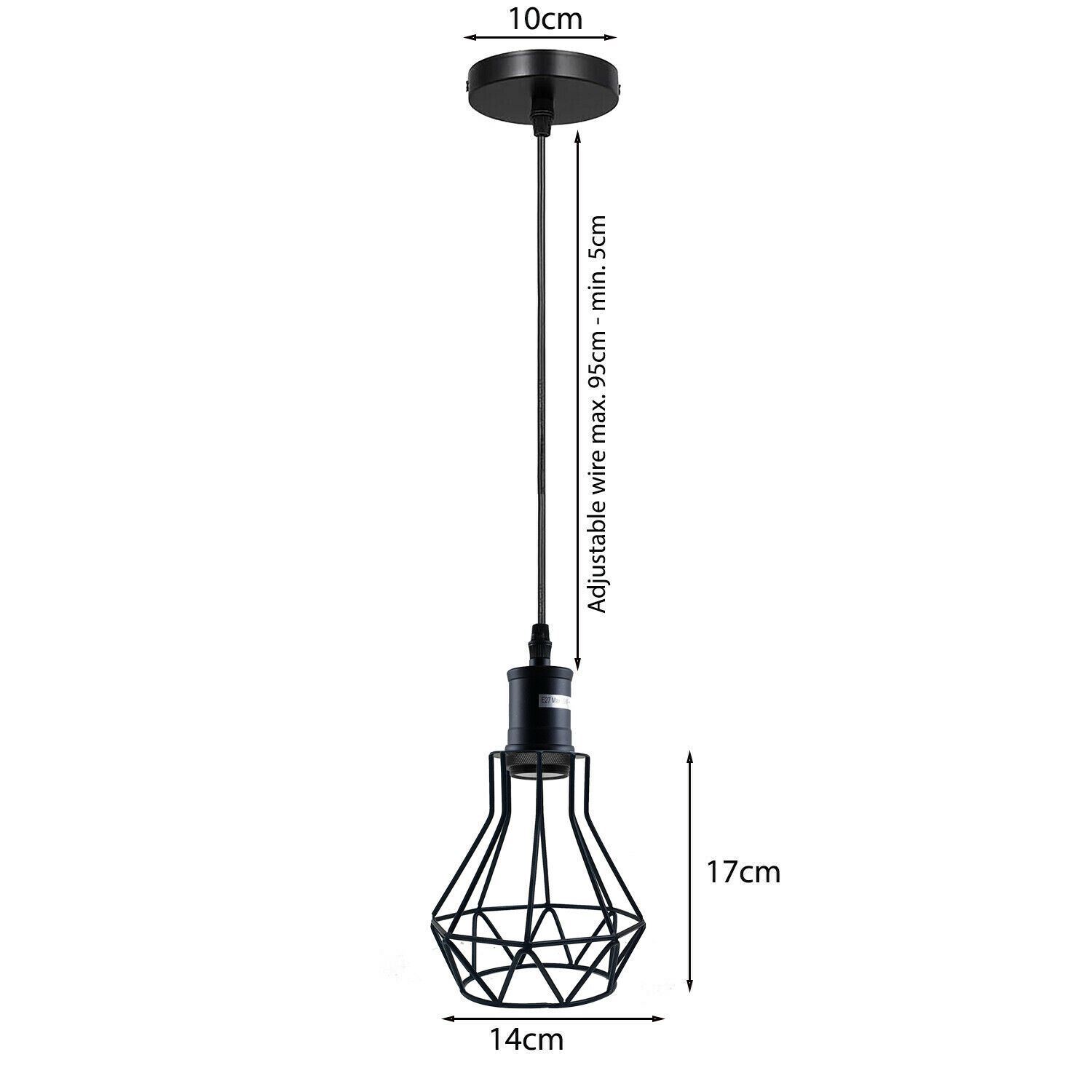 Industrial E27 Black Light Ceiling Pendant with cage design, showcasing a stylish black finish and hanging cable.