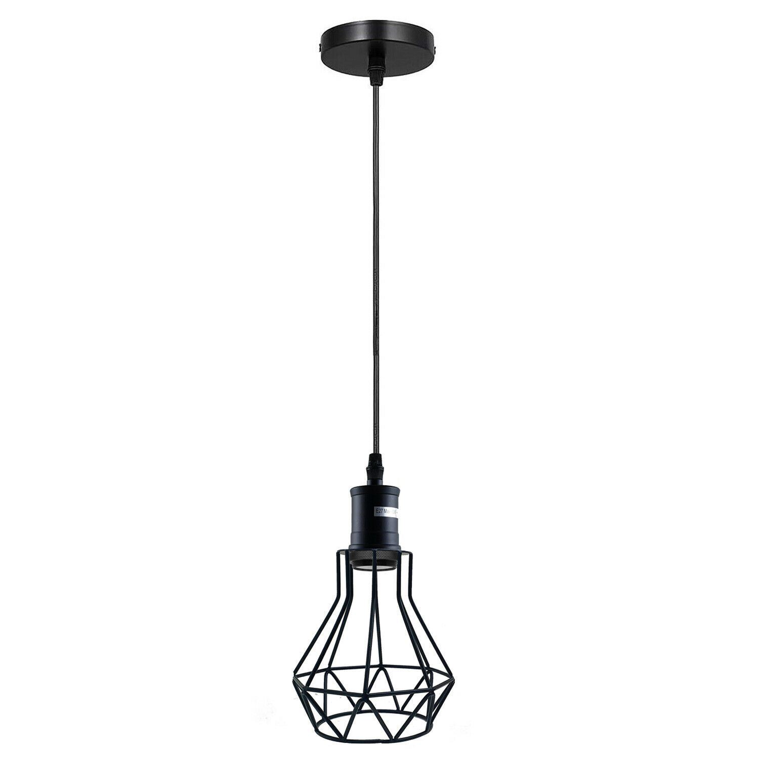 Industrial E27 Black Light Ceiling Pendant with cage design, showcasing a stylish black finish and hanging cable.