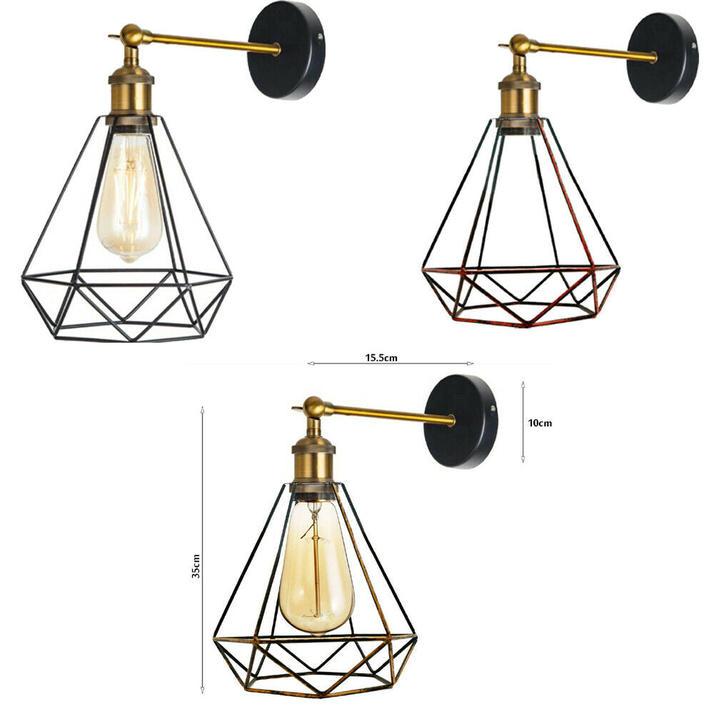 Industrial Geometric Cage Wall Sconce Lamp featuring a metal construction and geometric design, ideal for modern indoor decor.