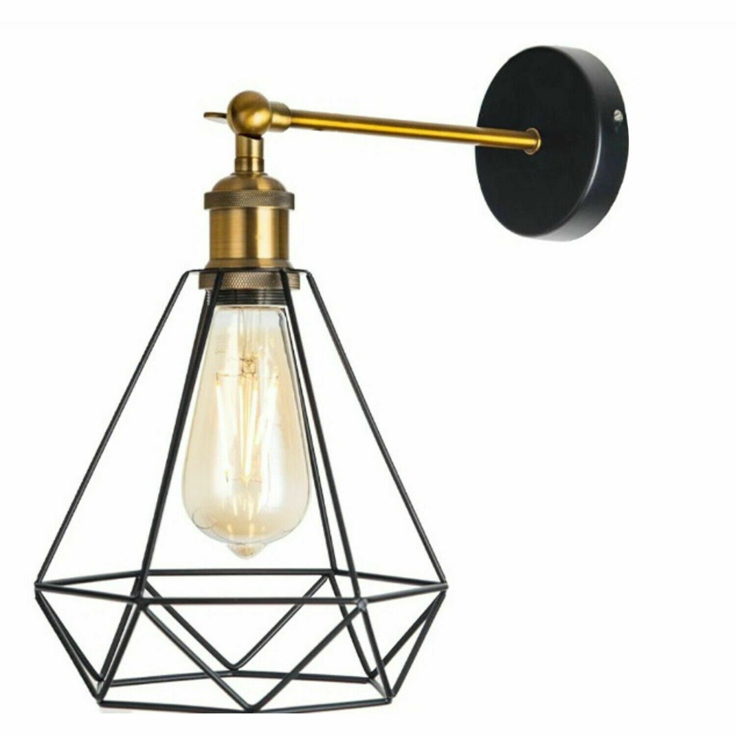 Industrial Geometric Cage Wall Sconce Lamp featuring a metal construction and geometric design, ideal for modern indoor decor.
