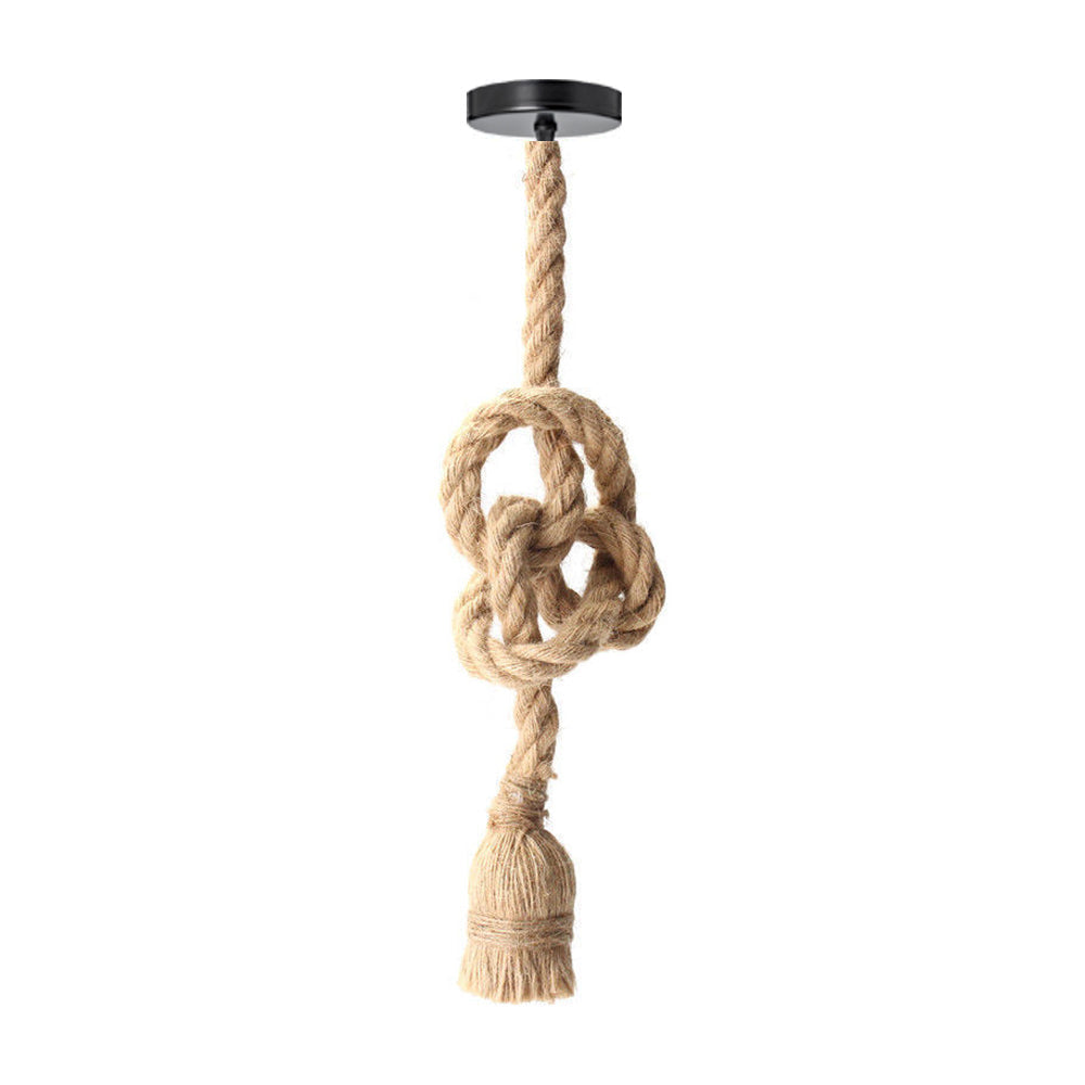 Industrial hanging hemp rope pendant light showcasing vintage design with a hemp shade and adjustable cable.