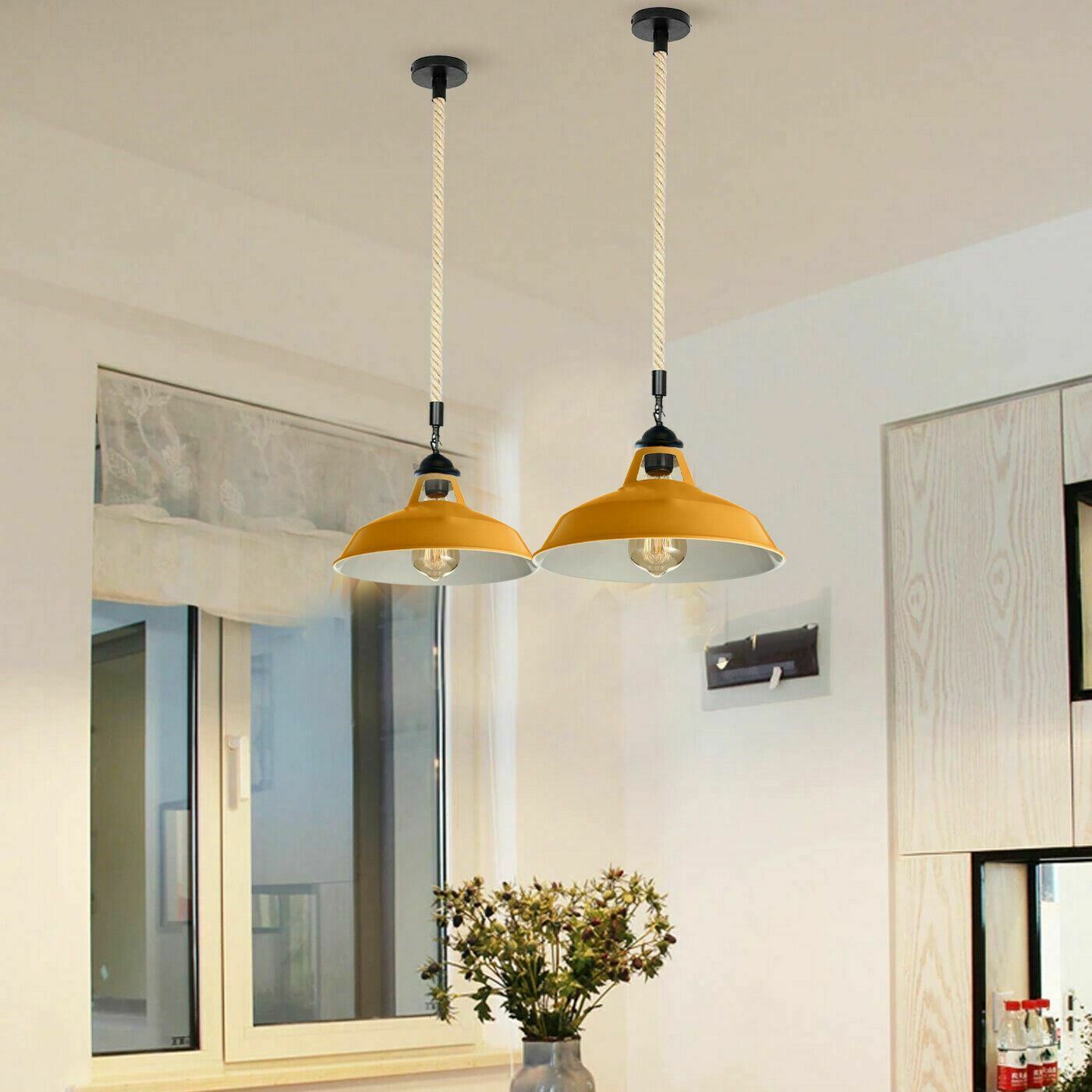 Industrial Hemp Rope Barn Hanging Pendant Light with metal and hemp rope design, showcasing a rustic and stylish look.