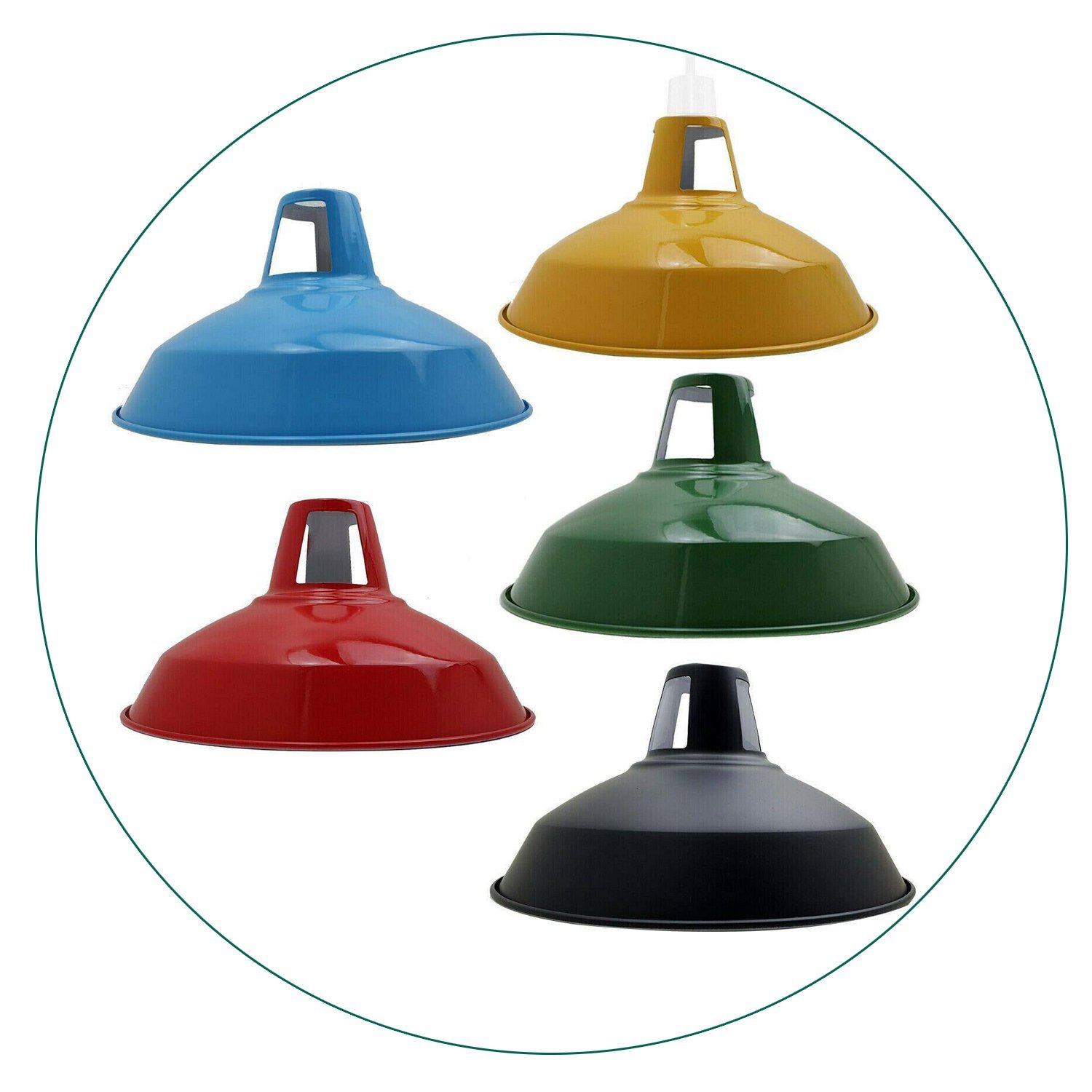 Industrial Metal Barn Slotted Lamp Shade in various colors, showcasing its unique design and sturdy metal construction.