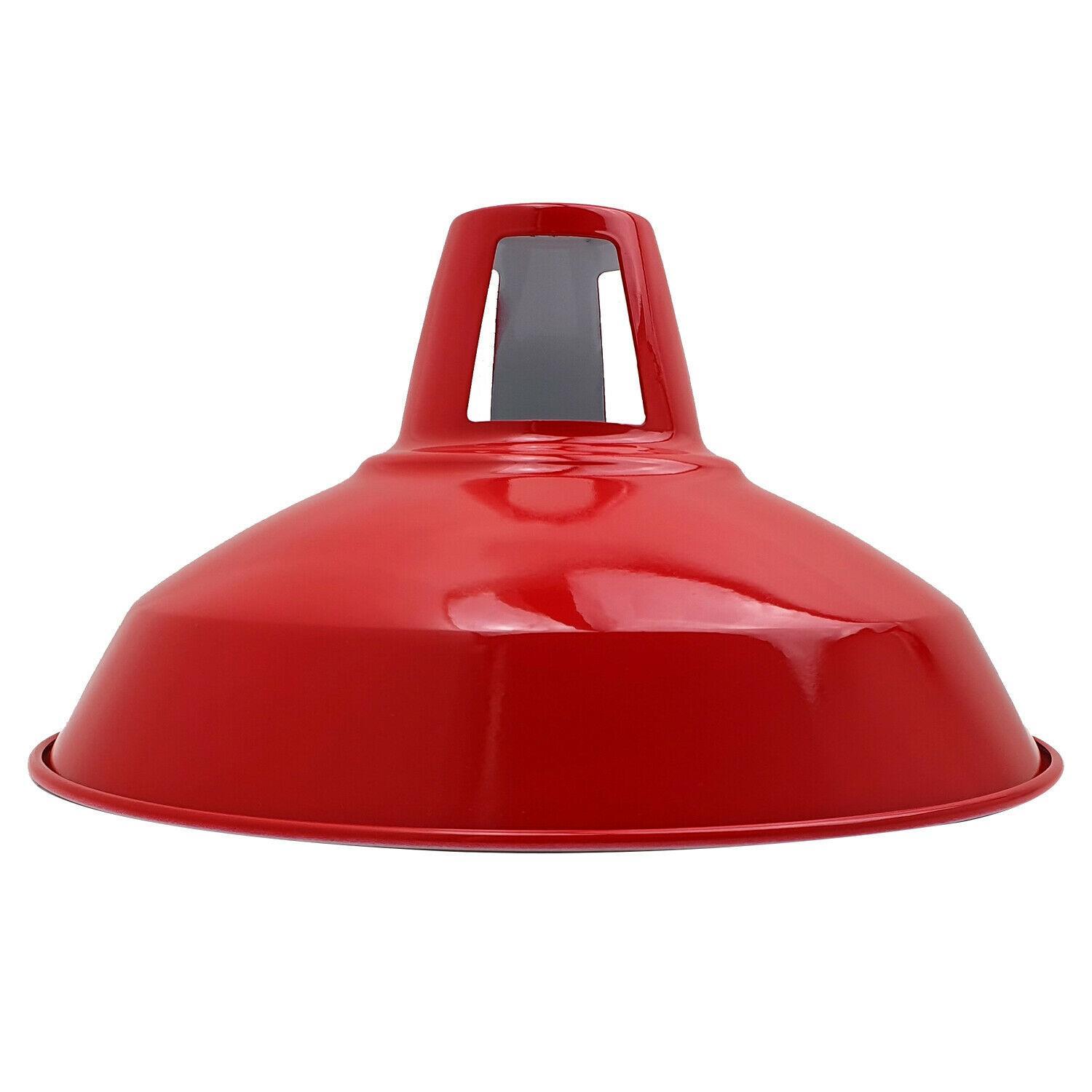 Industrial Metal Barn Slotted Lamp Shade in various colors, showcasing its unique design and sturdy metal construction.