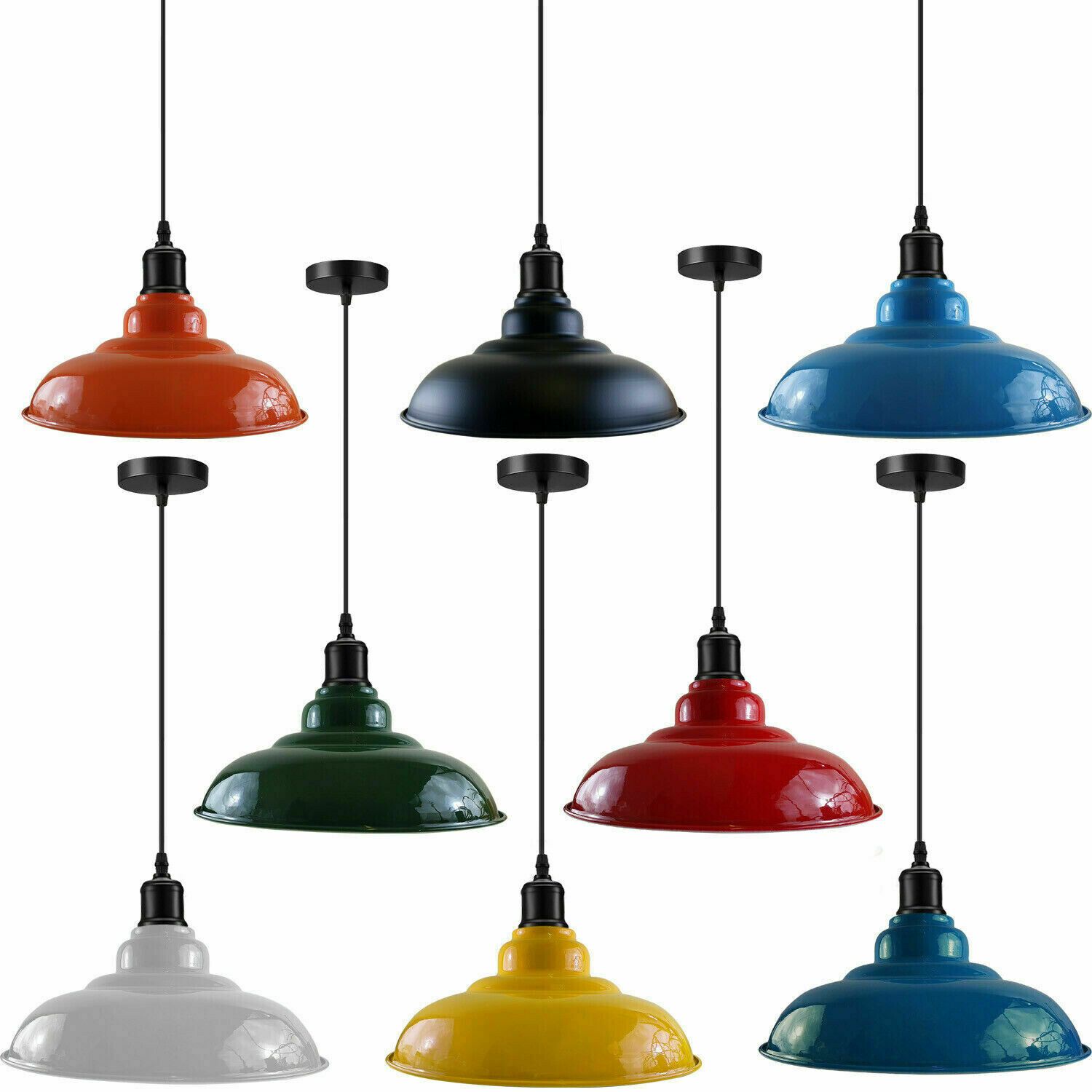 Industrial Metal Curvy Hanging Pendant Light in various colors with a sleek dome design, perfect for modern interiors.