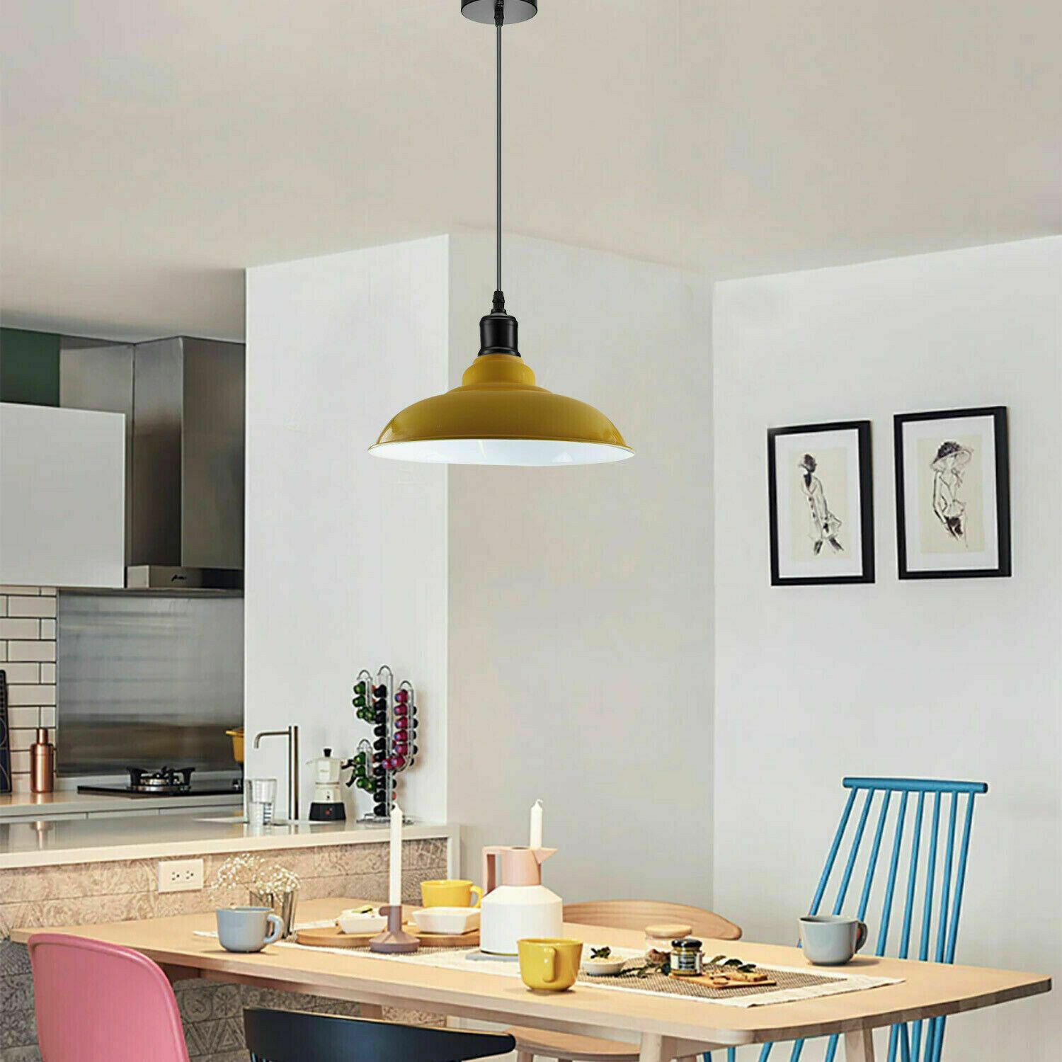 Industrial Metal Curvy Hanging Pendant Light in various colors with a sleek dome design, perfect for modern interiors.