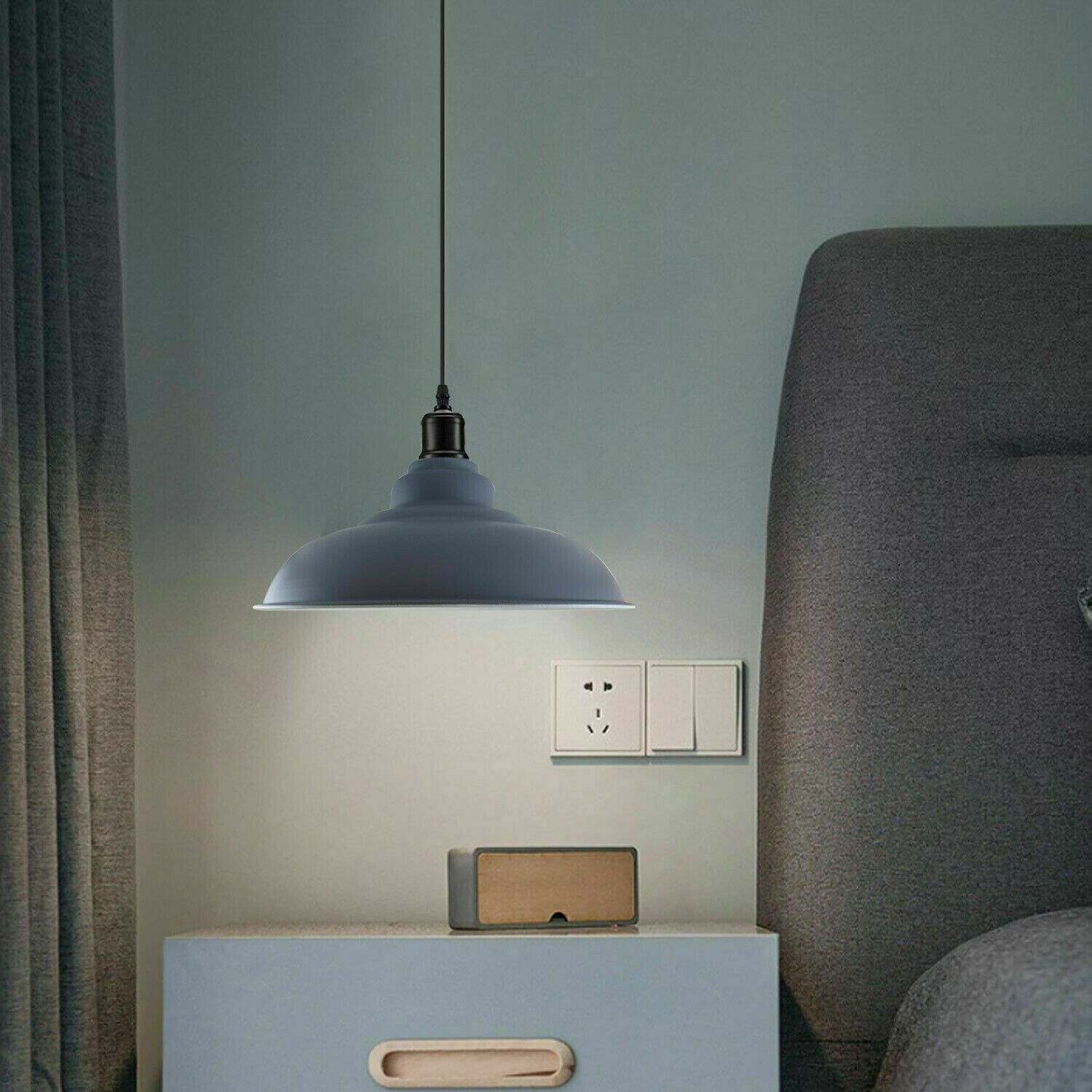 Industrial Metal Curvy Hanging Pendant Light in various colors with a sleek dome design, perfect for modern interiors.