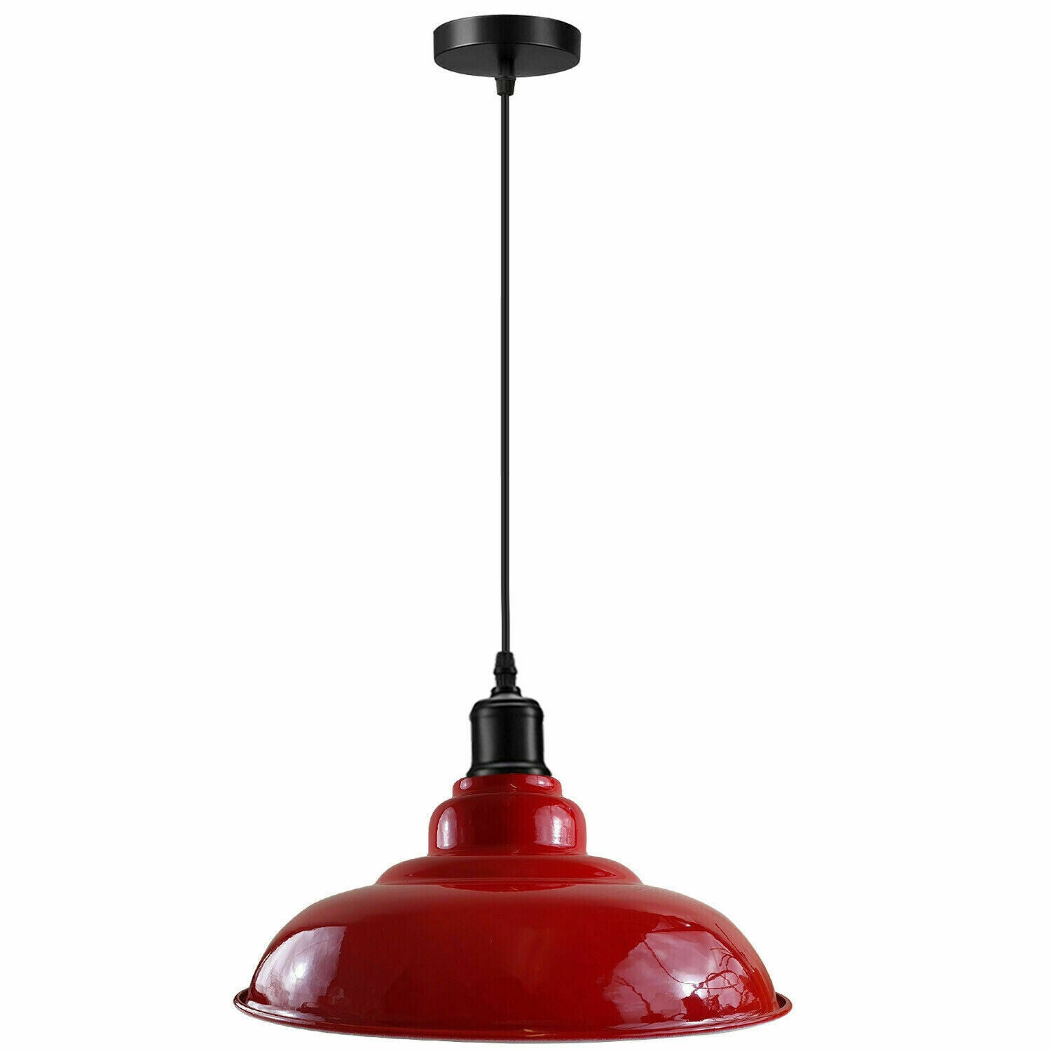 Industrial Metal Curvy Hanging Pendant Light in various colors with a sleek dome design, perfect for modern interiors.
