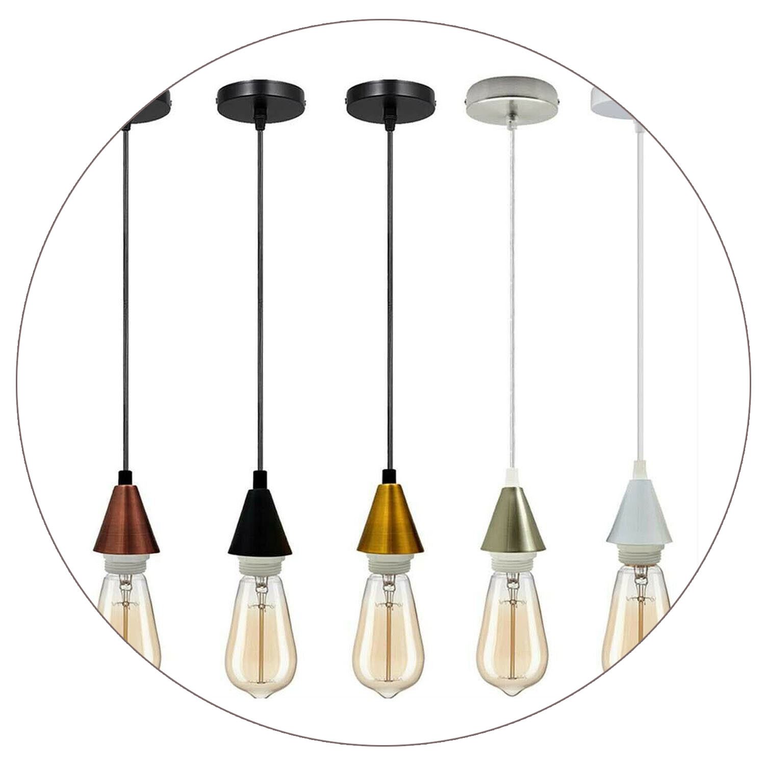 Industrial pendant lighting with E27 base, available in multiple colors, perfect for kitchen islands and dining areas.