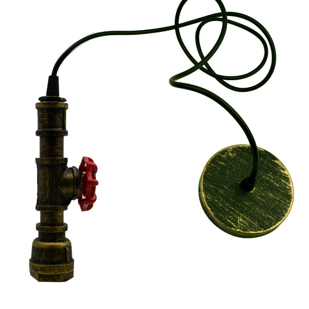 Industrial Steampunk Water Pipe Pendant Light in red copper and brass, showcasing its vintage design and iron metal construction.