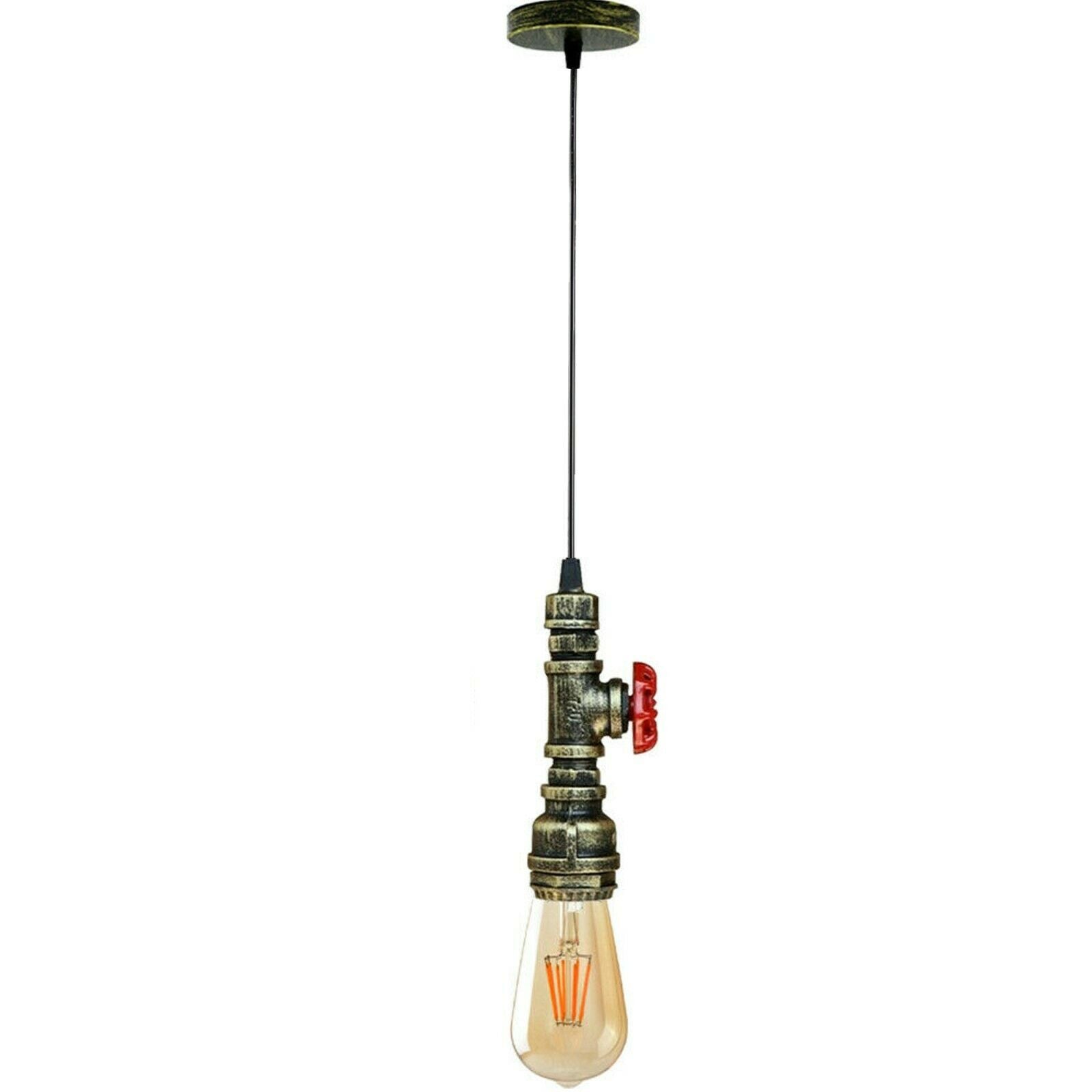 Industrial Steampunk Water Pipe Pendant Light in red copper and brass, showcasing its vintage design and iron metal construction.