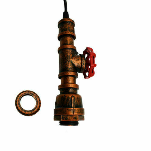 Industrial Steampunk Water Pipe Pendant Light in red copper and brass, showcasing its vintage design and iron metal construction.