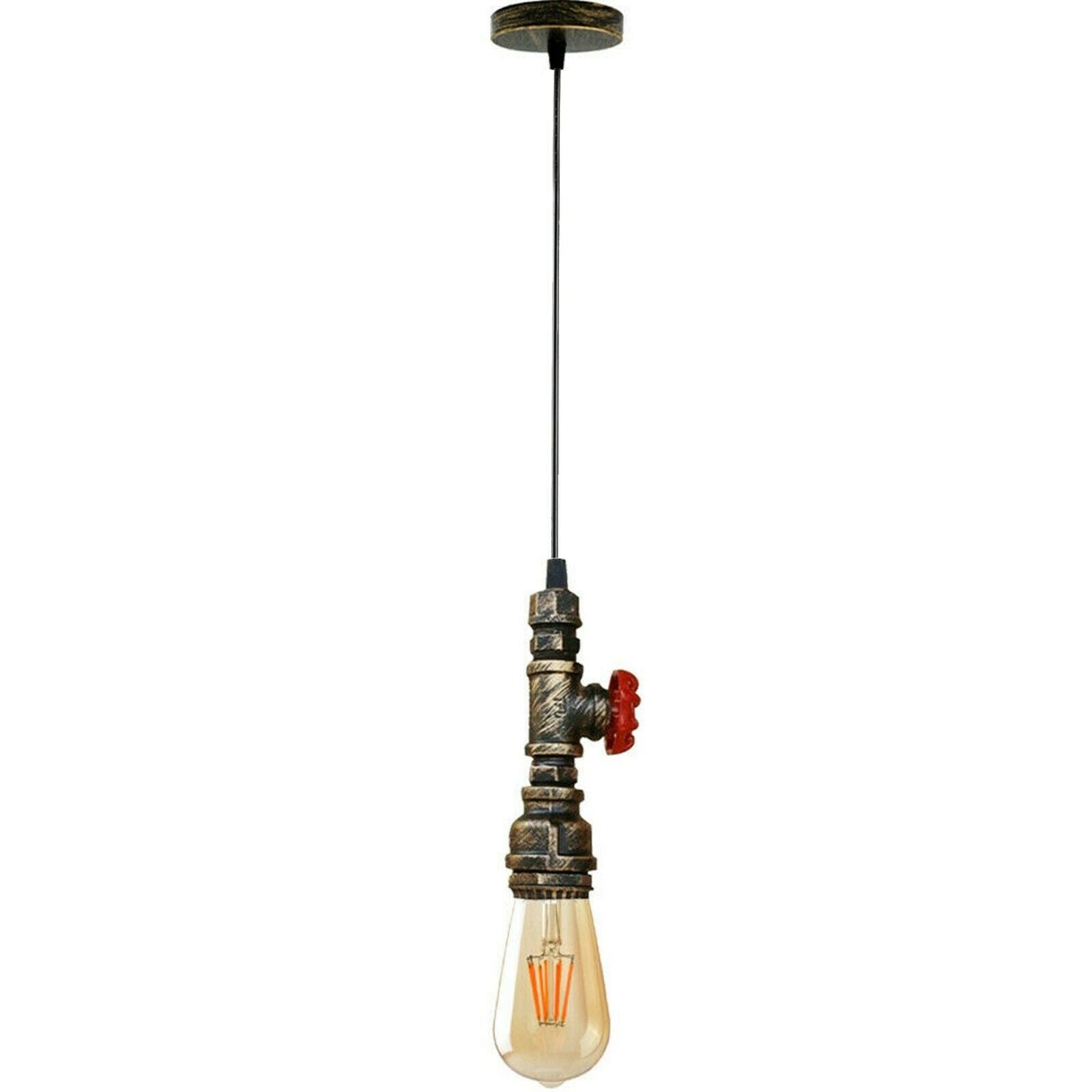 Industrial Steampunk Water Pipe Pendant Light in red copper and brass, showcasing its vintage design and iron metal construction.