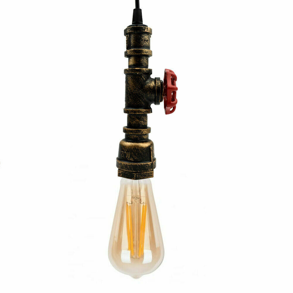 Industrial Steampunk Water Pipe Pendant Light in red copper and brass, showcasing its vintage design and iron metal construction.