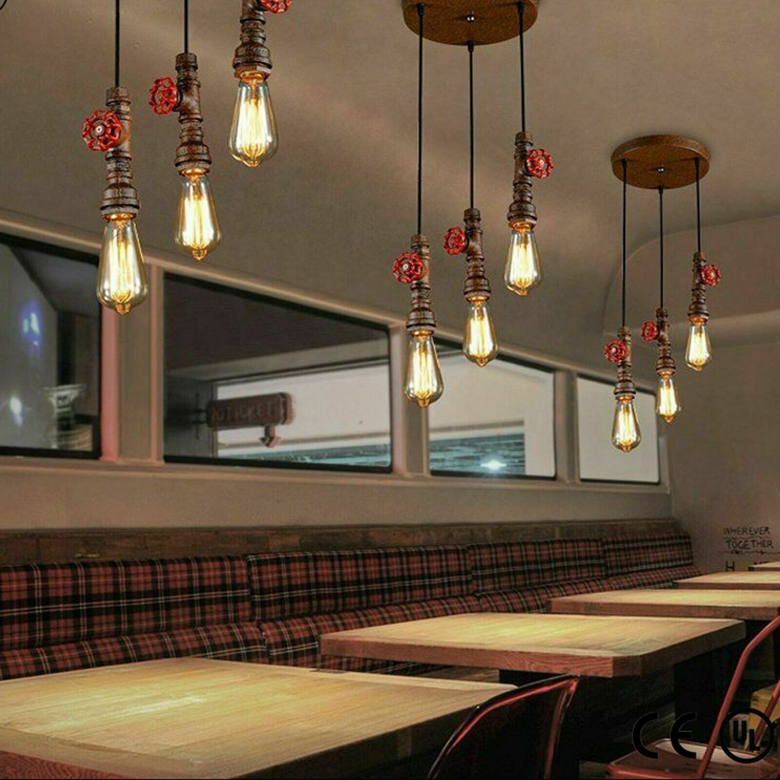 Industrial Steampunk Water Pipe Pendant Light in red copper and brass, showcasing its vintage design and iron metal construction.