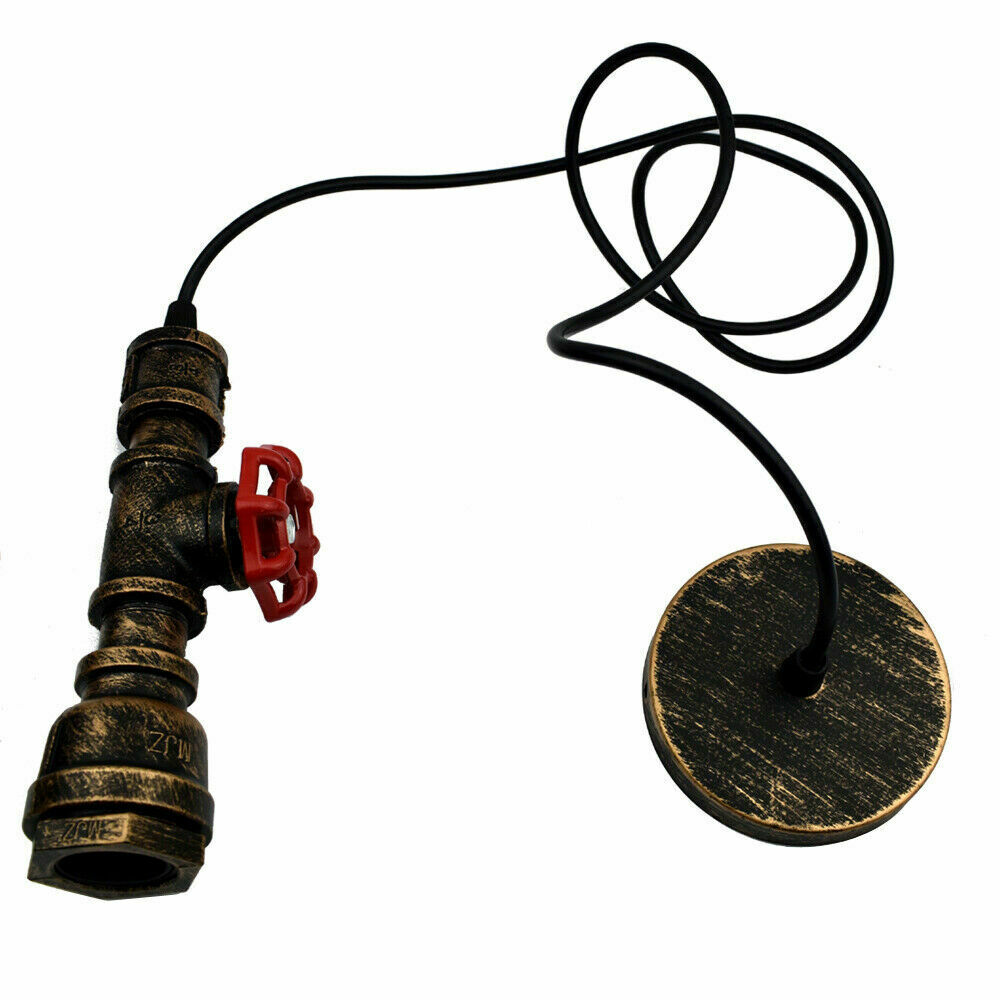 Industrial Steampunk Water Pipe Pendant Light in red copper and brass, showcasing its vintage design and iron metal construction.