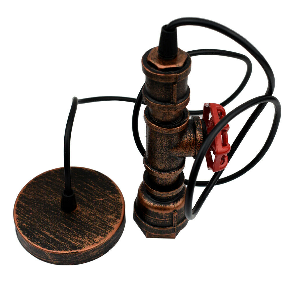 Industrial Steampunk Water Pipe Pendant Light in red copper and brass, showcasing its vintage design and iron metal construction.