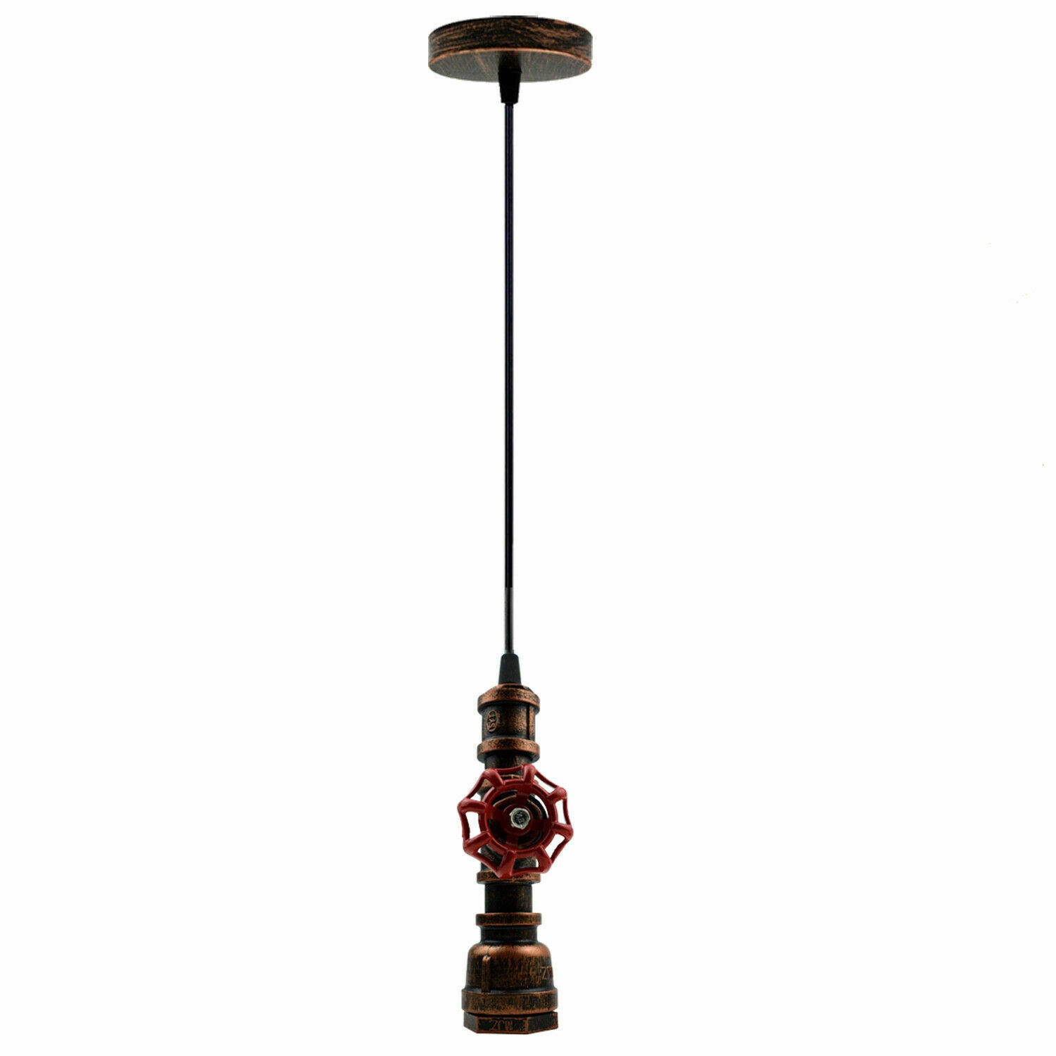 Industrial Steampunk Water Pipe Pendant Light in red copper and brass, showcasing its vintage design and iron metal construction.
