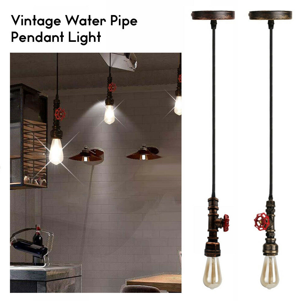 Industrial Steampunk Water Pipe Pendant Light in red copper and brass, showcasing its vintage design and iron metal construction.