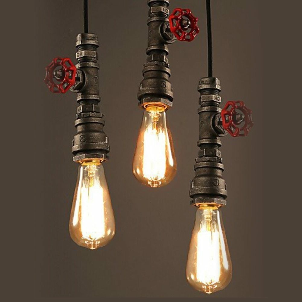 Industrial Steampunk Water Pipe Pendant Light in red copper and brass, showcasing its vintage design and iron metal construction.