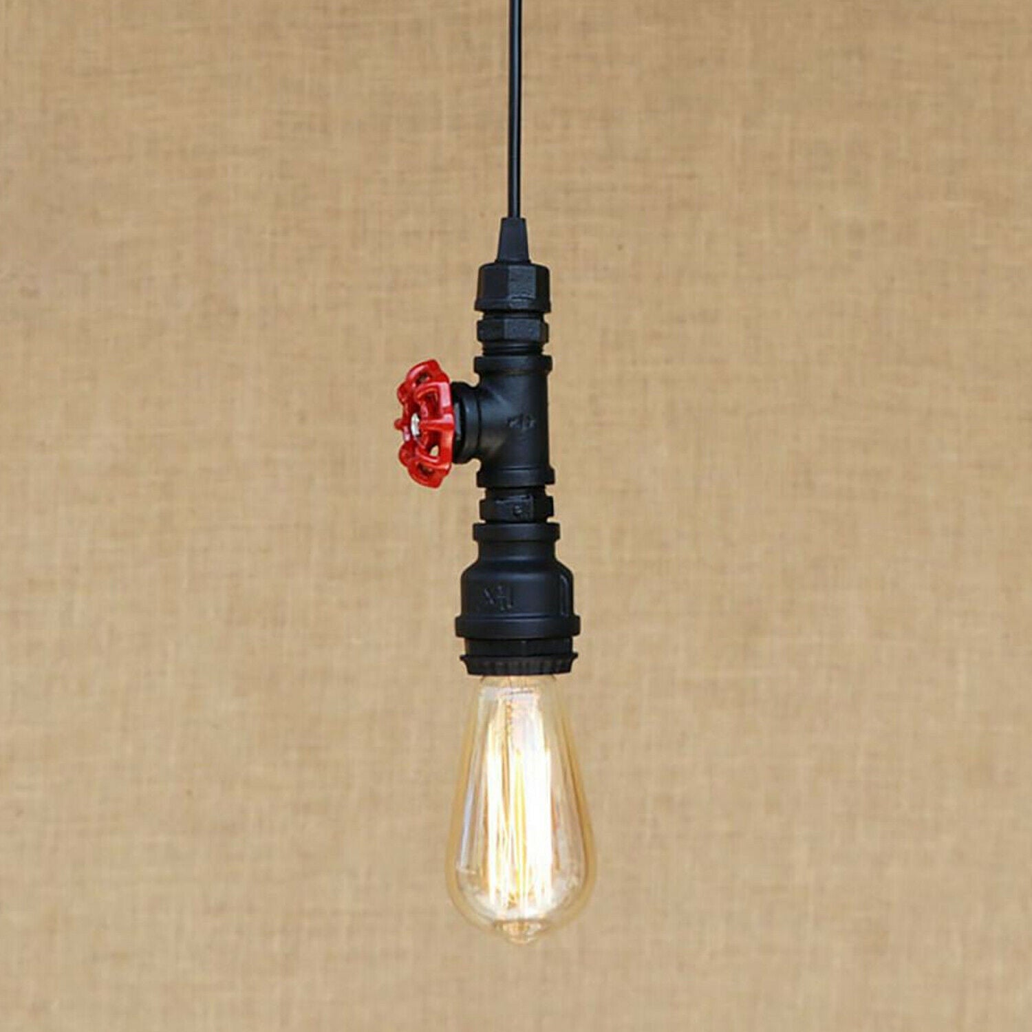 Industrial Steampunk Water Pipe Pendant Light in red copper and brass, showcasing its vintage design and iron metal construction.